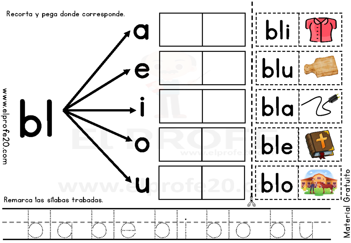 Aprendelassilabastrabadasrecortandoypegando Elprofe20 Material Gratuito Bl A E I O U Bla