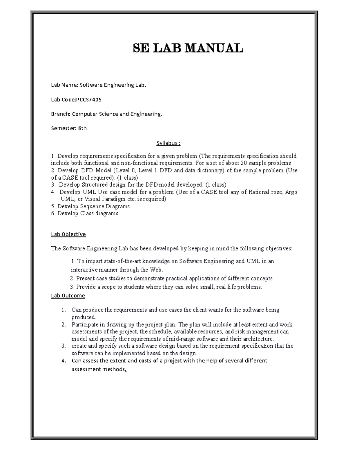 SE - all possible experiment is available - SE LAB MANUAL Lab Name ...