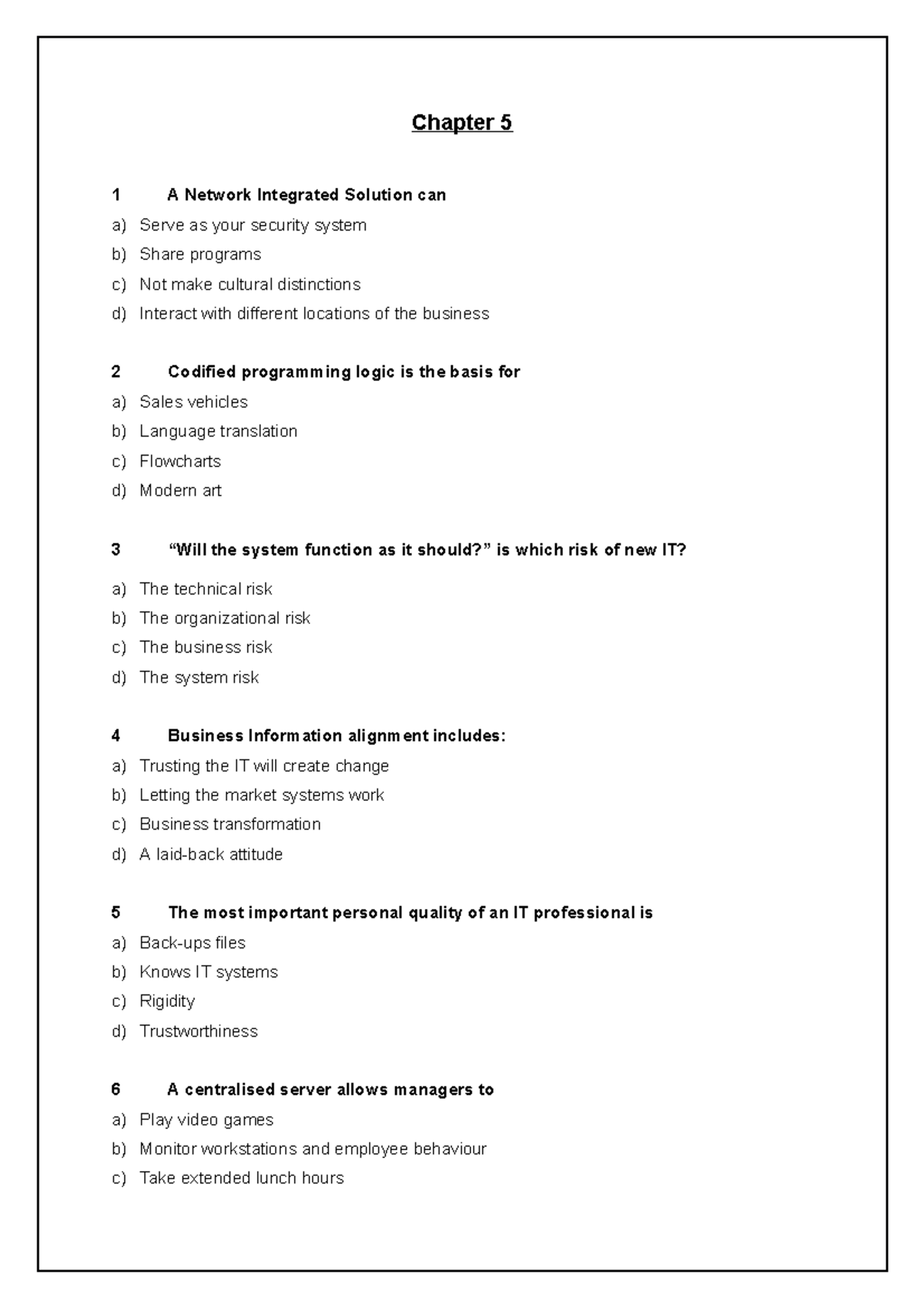 Entrepreneurship Questions Chapter 5pdf 1 Chapter 5 1 A Network Integrated Solution Can A