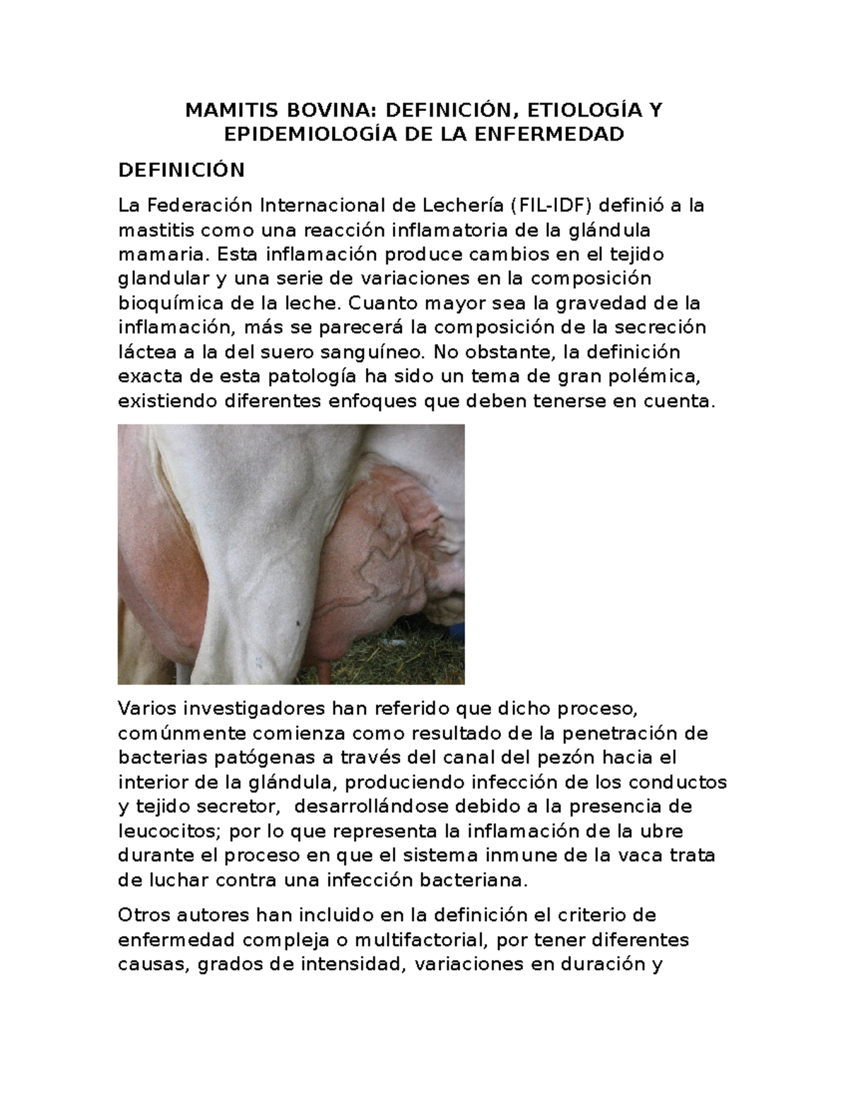 Mamitis Bovina - MAMITIS BOVINA: DEFINICIÓN, ETIOLOGÍA Y EPIDEMIOLOGÍA ...