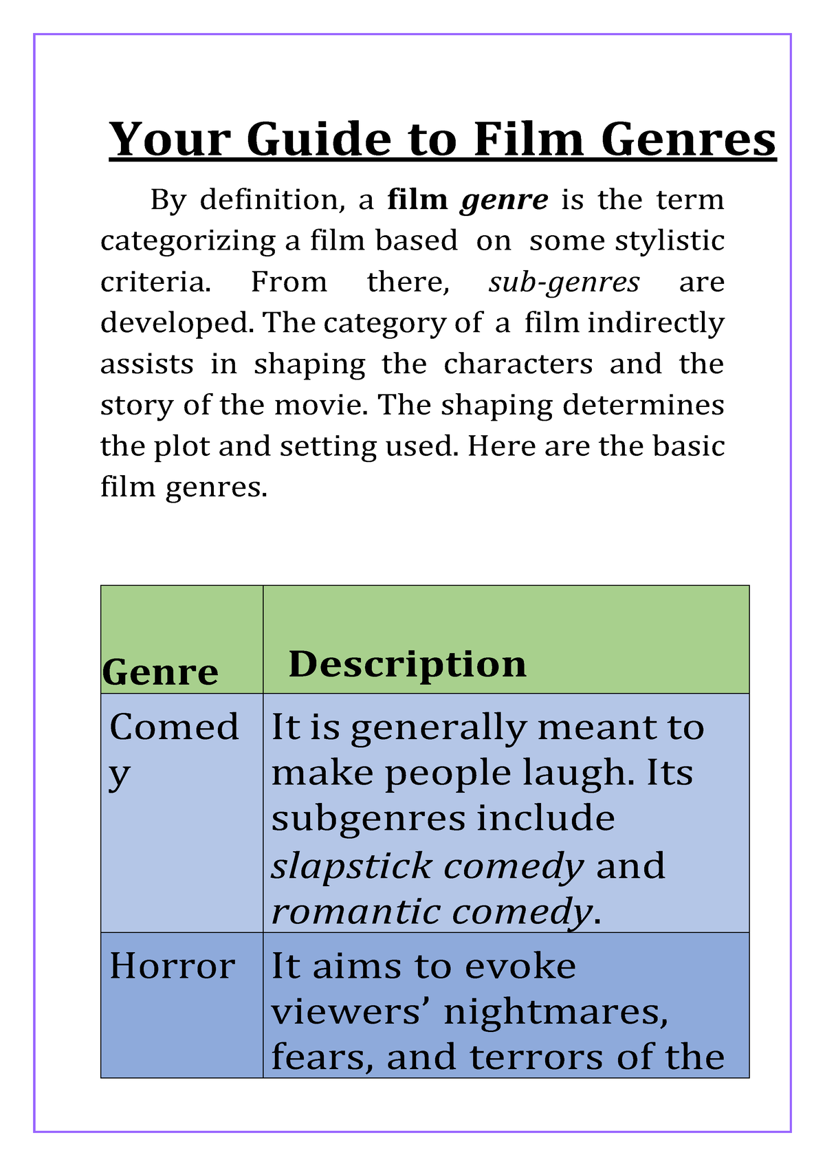 movie genre research paper