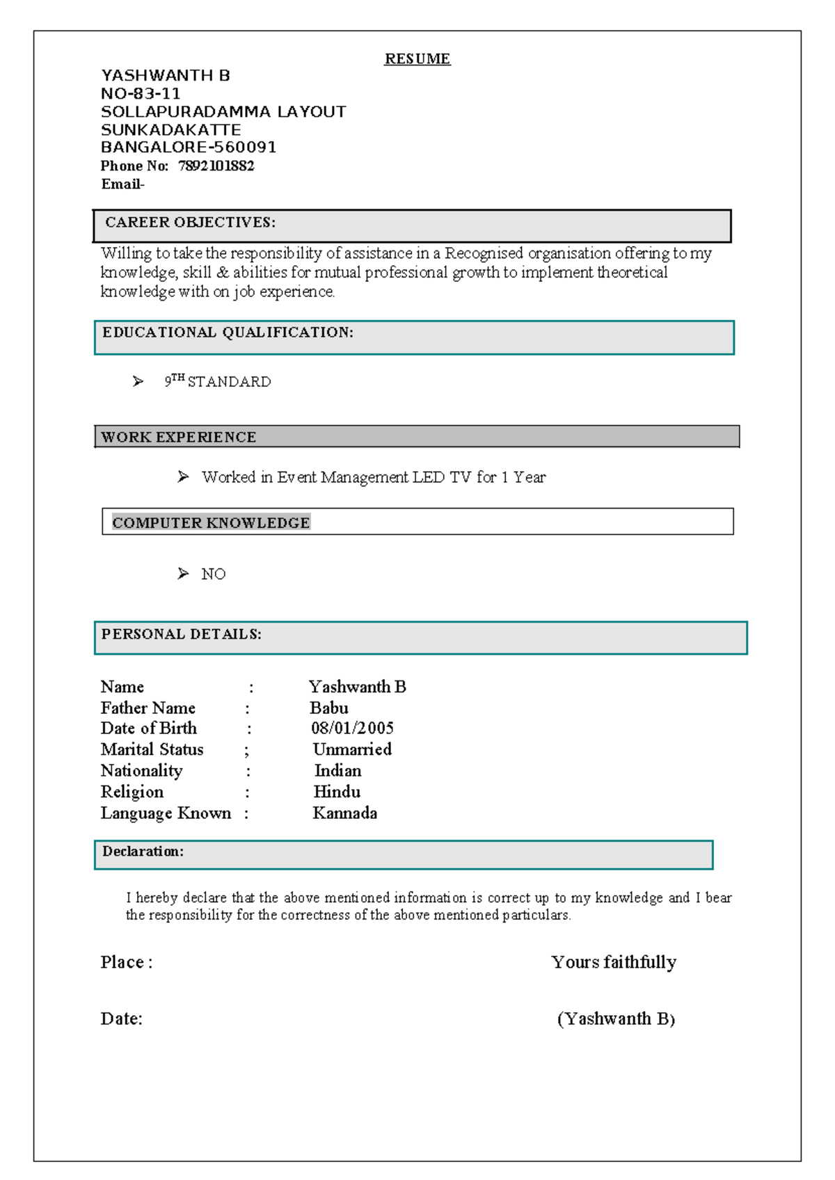 Single Sheet Resume FOR STUDY - Thumb 1200 1696 