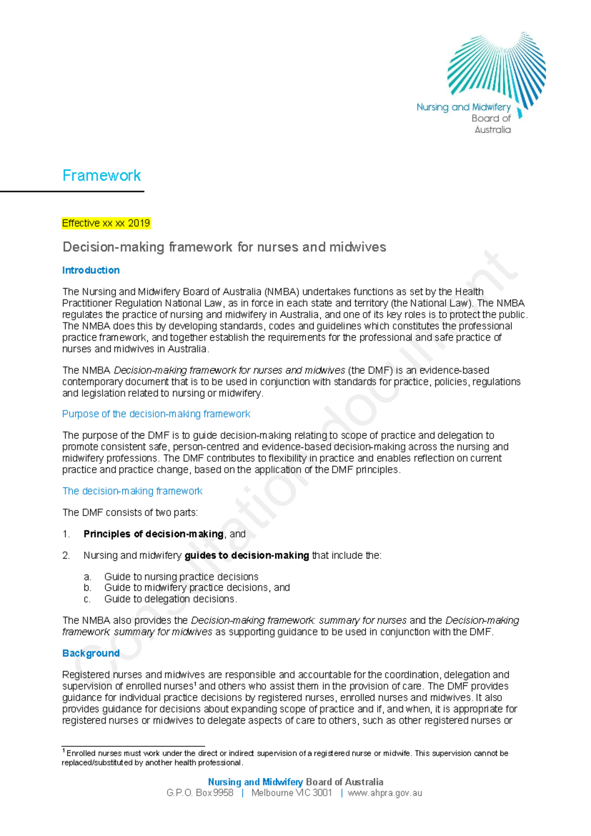 Nursing and Midwifery Board Framework Decision making framework for ...