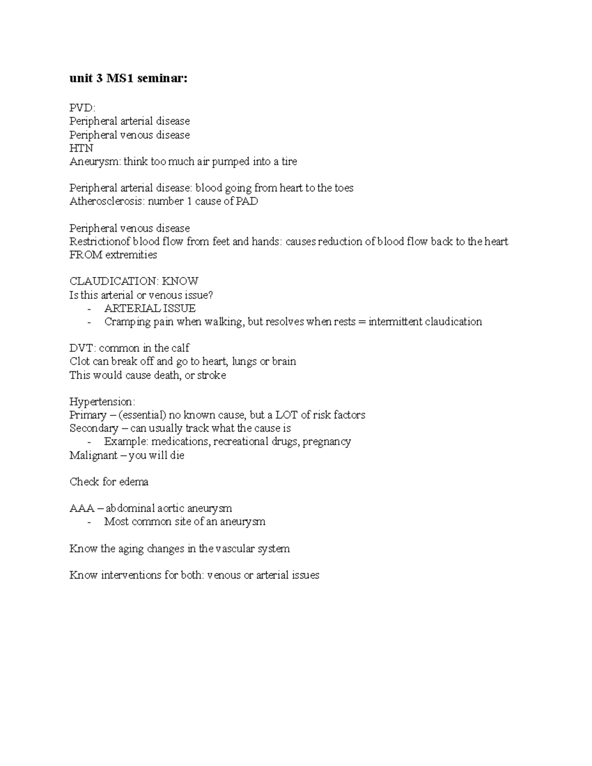 Unit 3 MS1 seminar - Brief notes on what some of this unit covered for ...