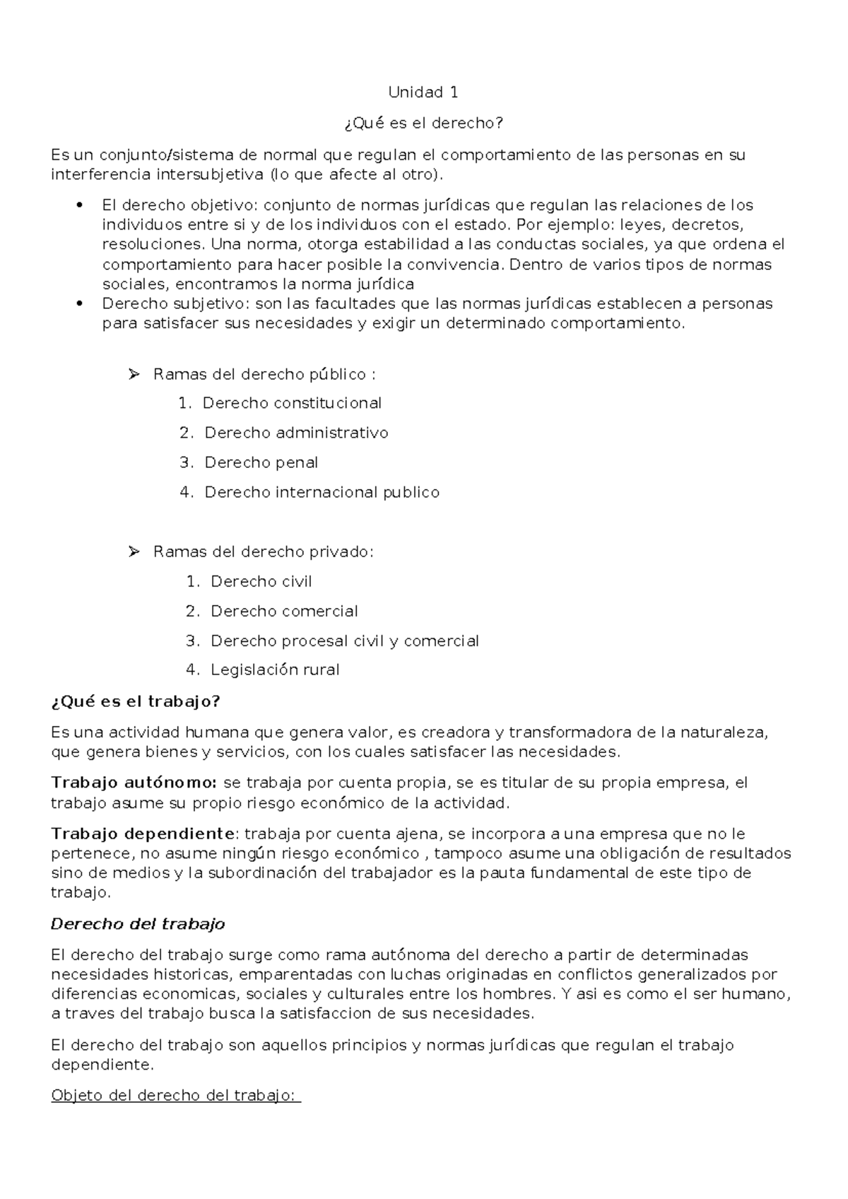 Derecho Laboral I (unidad 1 a la 5)-1 - Unidad 1 ¿Qué es el derecho? Es ...