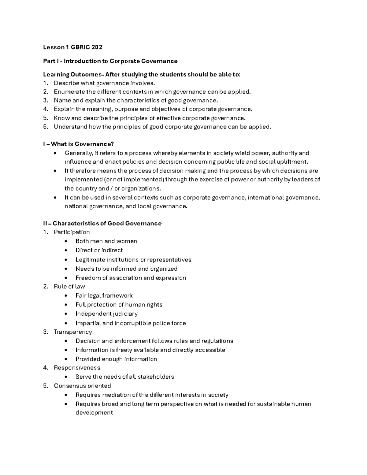 Lesson 1 Gbric 202Introductionto Corporate Governance - Lesson 1 GBRIC ...