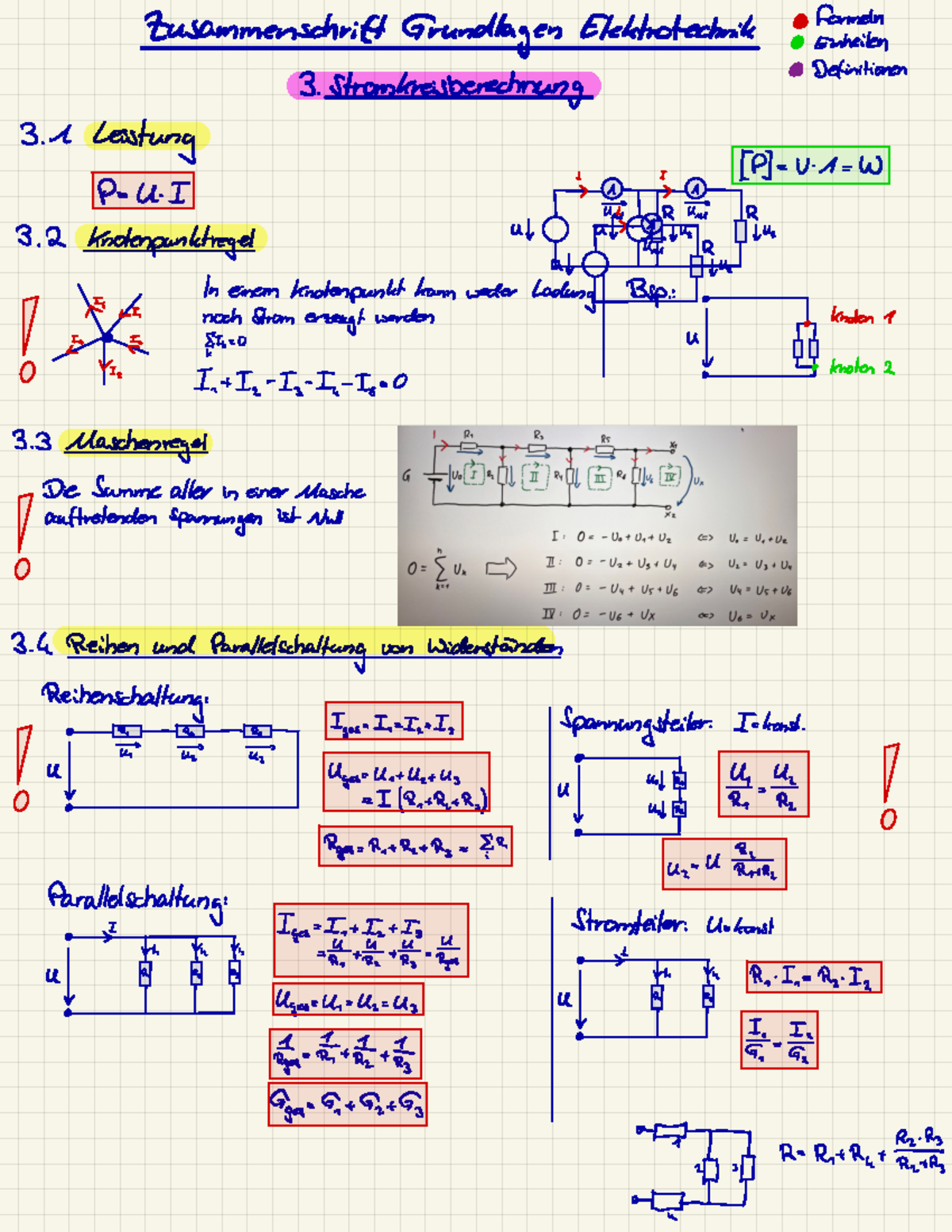 3. Stromkreisberechnung Zusammenschrift grundlagen Elektrotechnik