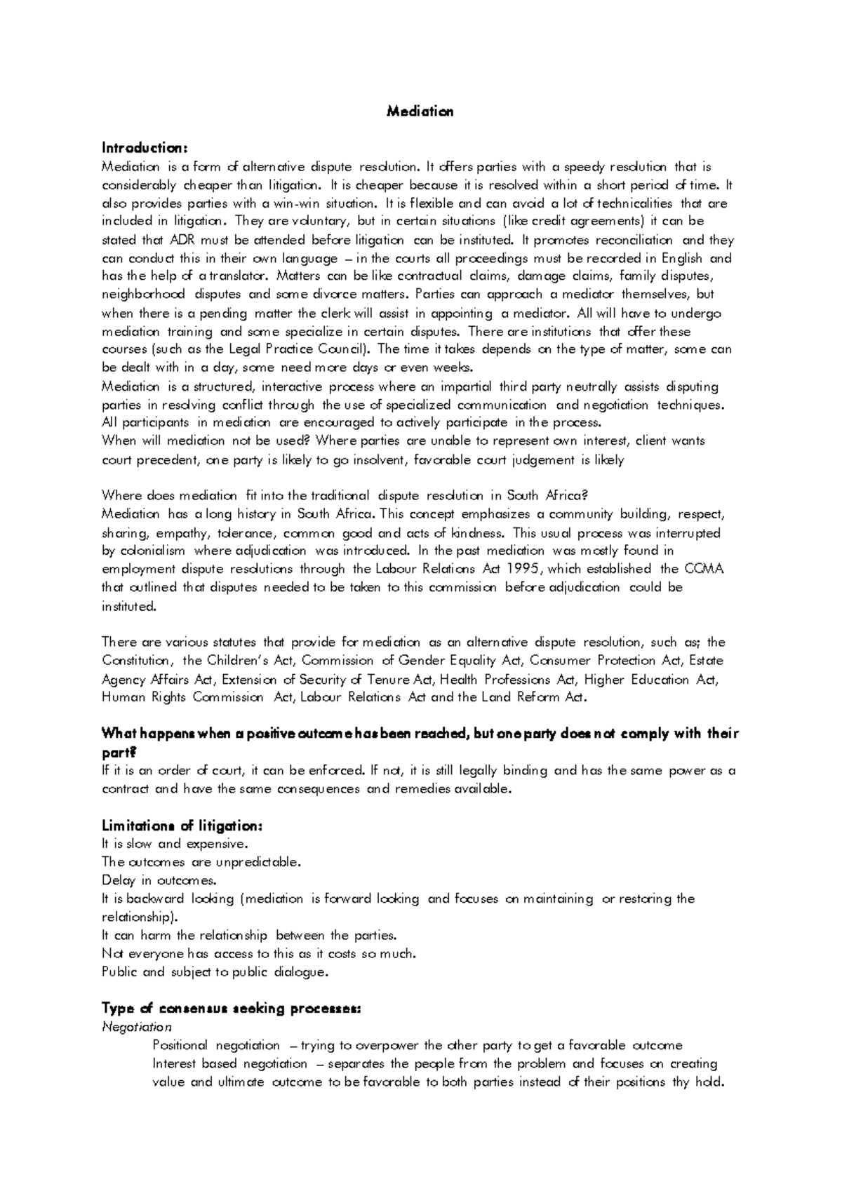 Mediation copy - Me diation Intr oduction: Mediation is a form of ...