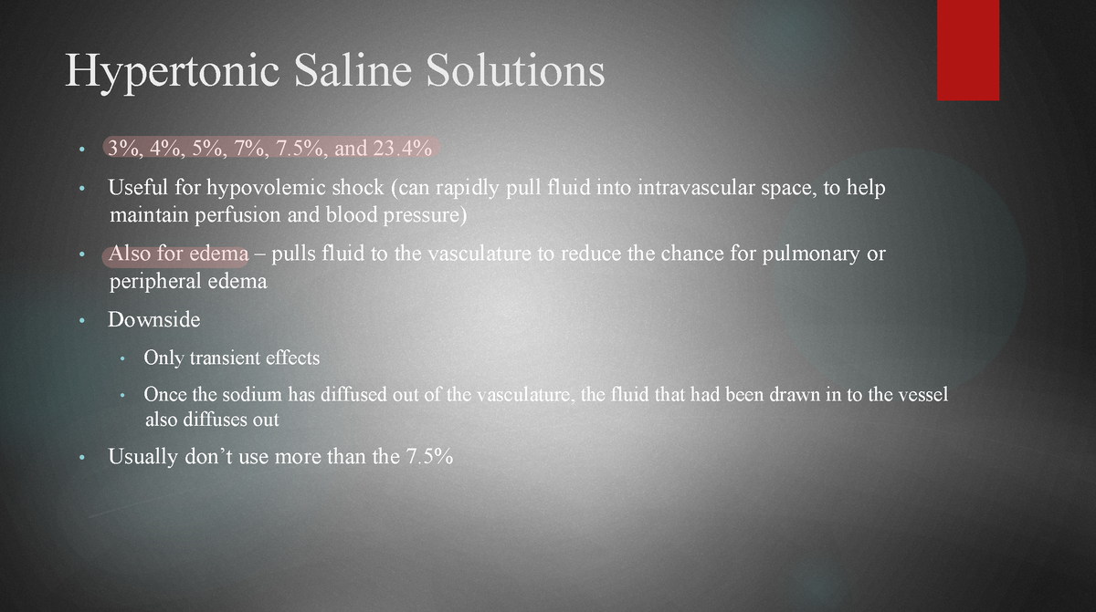 Pharmacology 8 - Hypertonic Saline Solutions 3%, 4%, 5%, 7%, 7%, And 23 ...