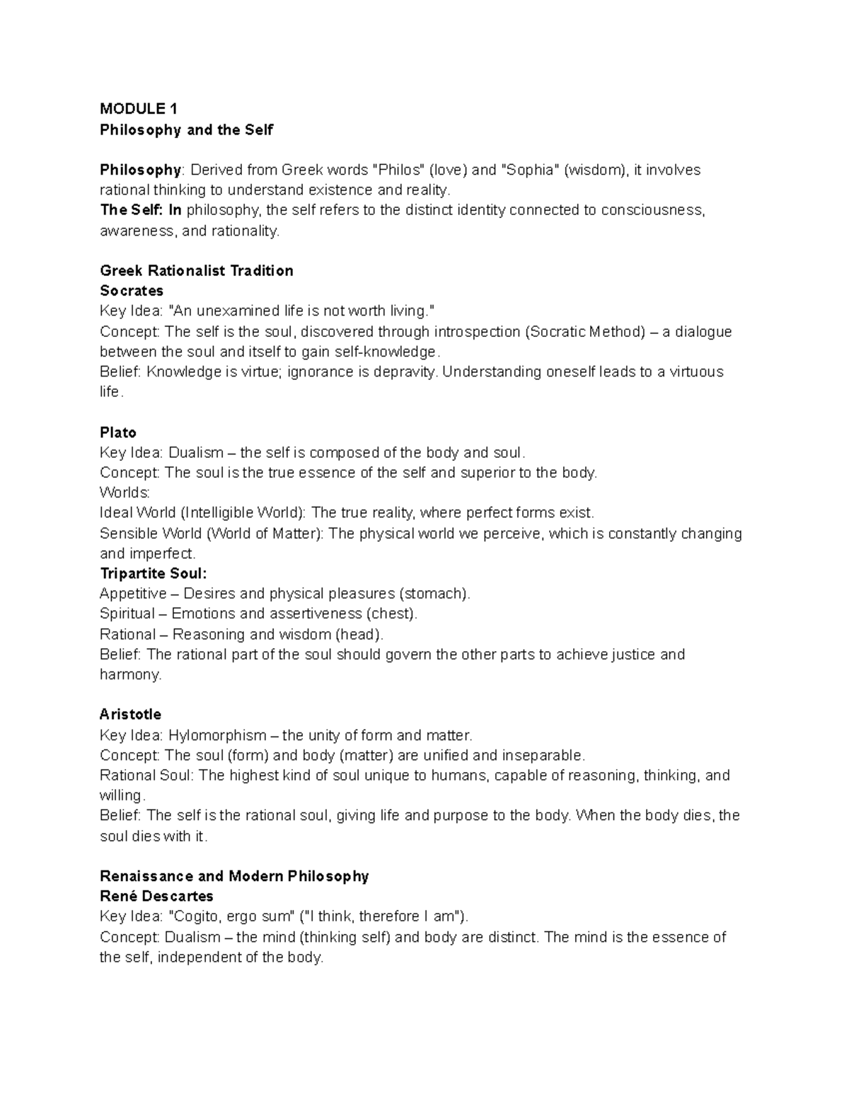 UTS Prelim Reviewer - Understanding the Self - MODULE 1 Philosophy and ...