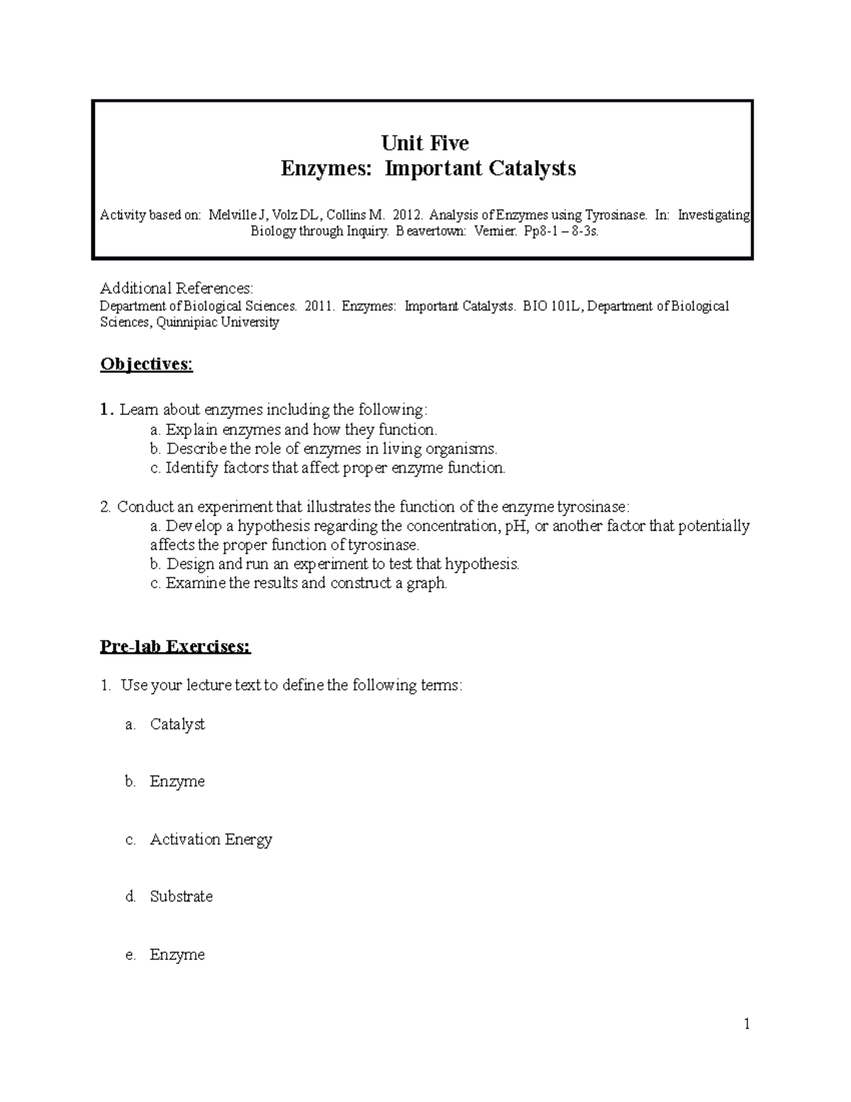 Unit 5 Enzymes using tyrosinase Unit Five Enzymes Important