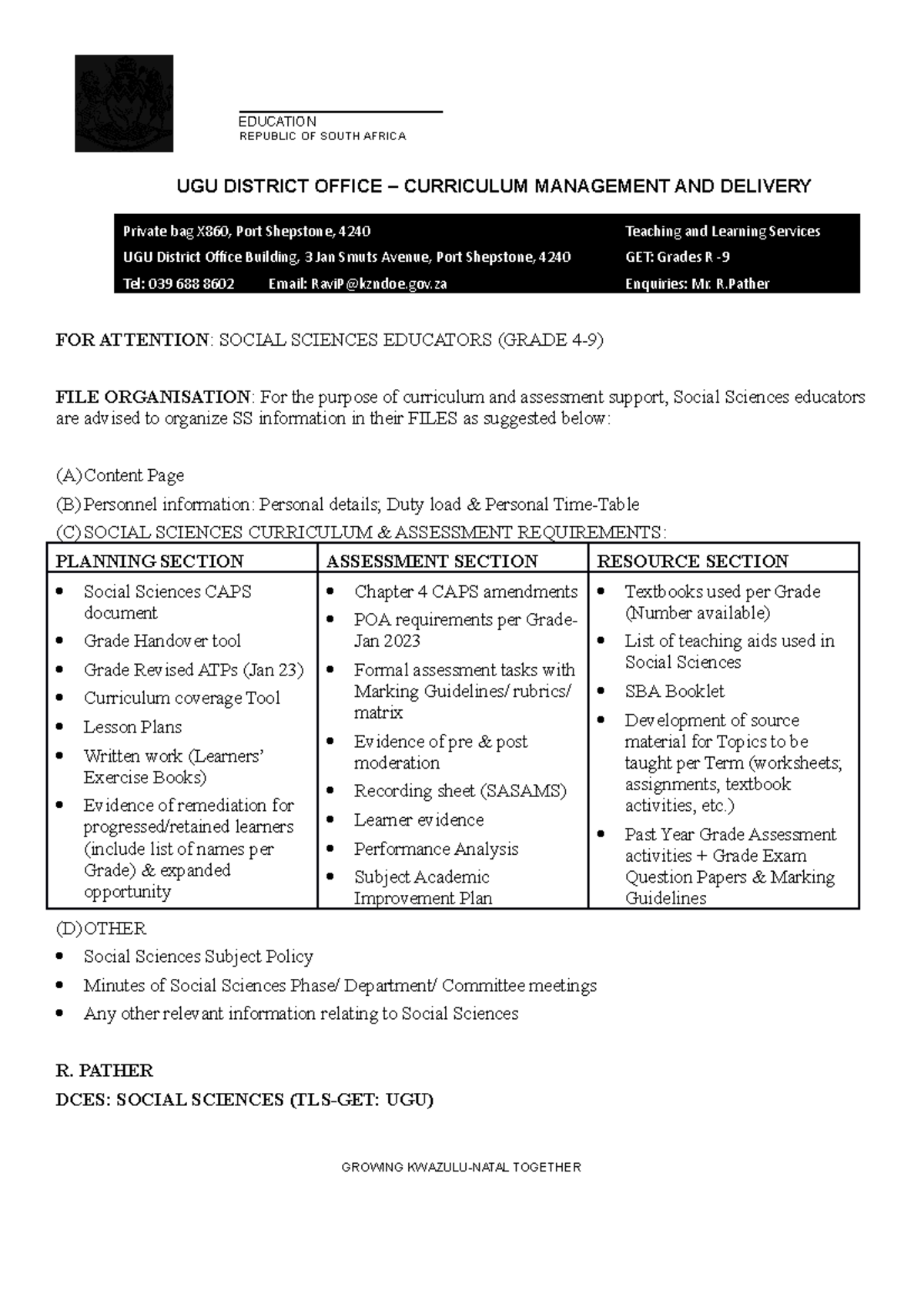 SS - Educator's File organisation-2023 - EDUCATION REPUBLIC OF SOUTH ...