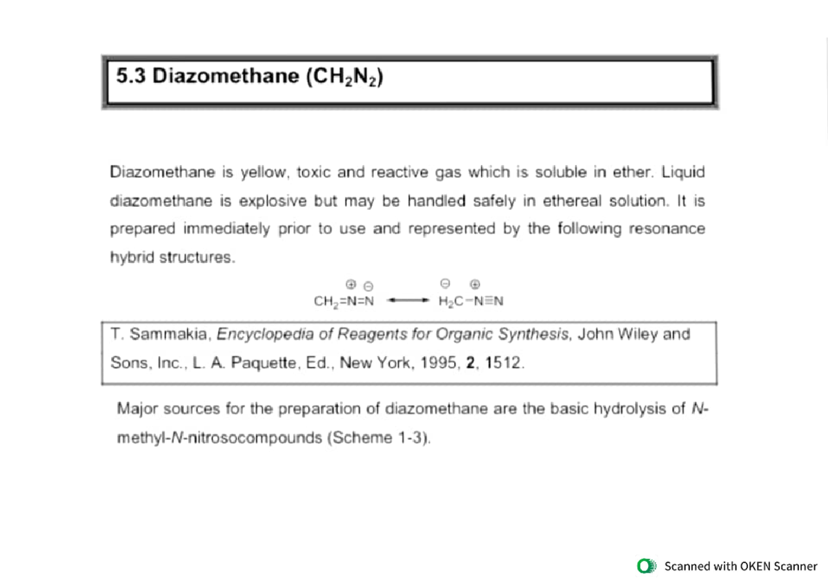 Chemistry 8 - Diazomethane, Methylation, Homologations, Cycloaddition ...