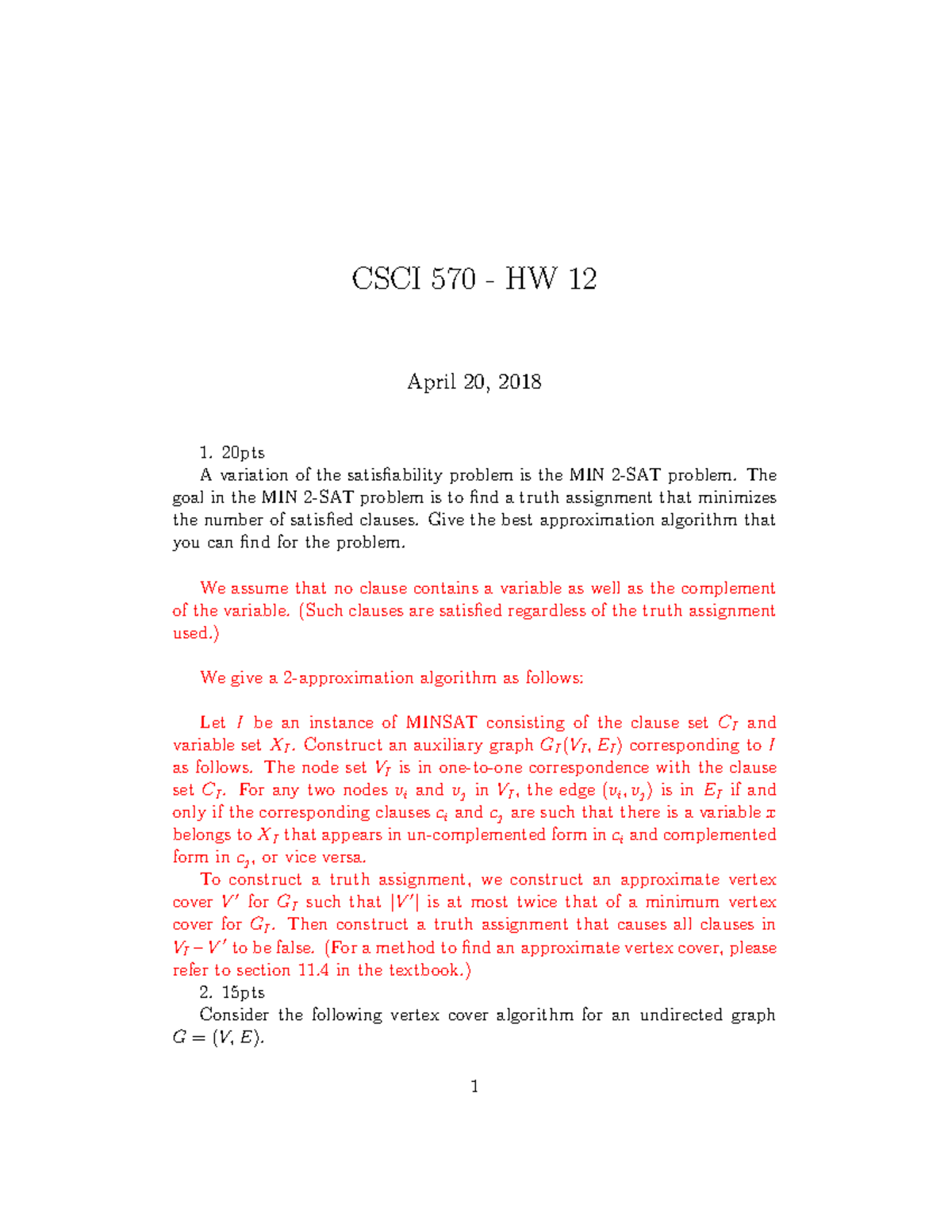 Hw12 Sol Hw Sol Csci 570 Hw 12 April 20 2018 20pts A Variation