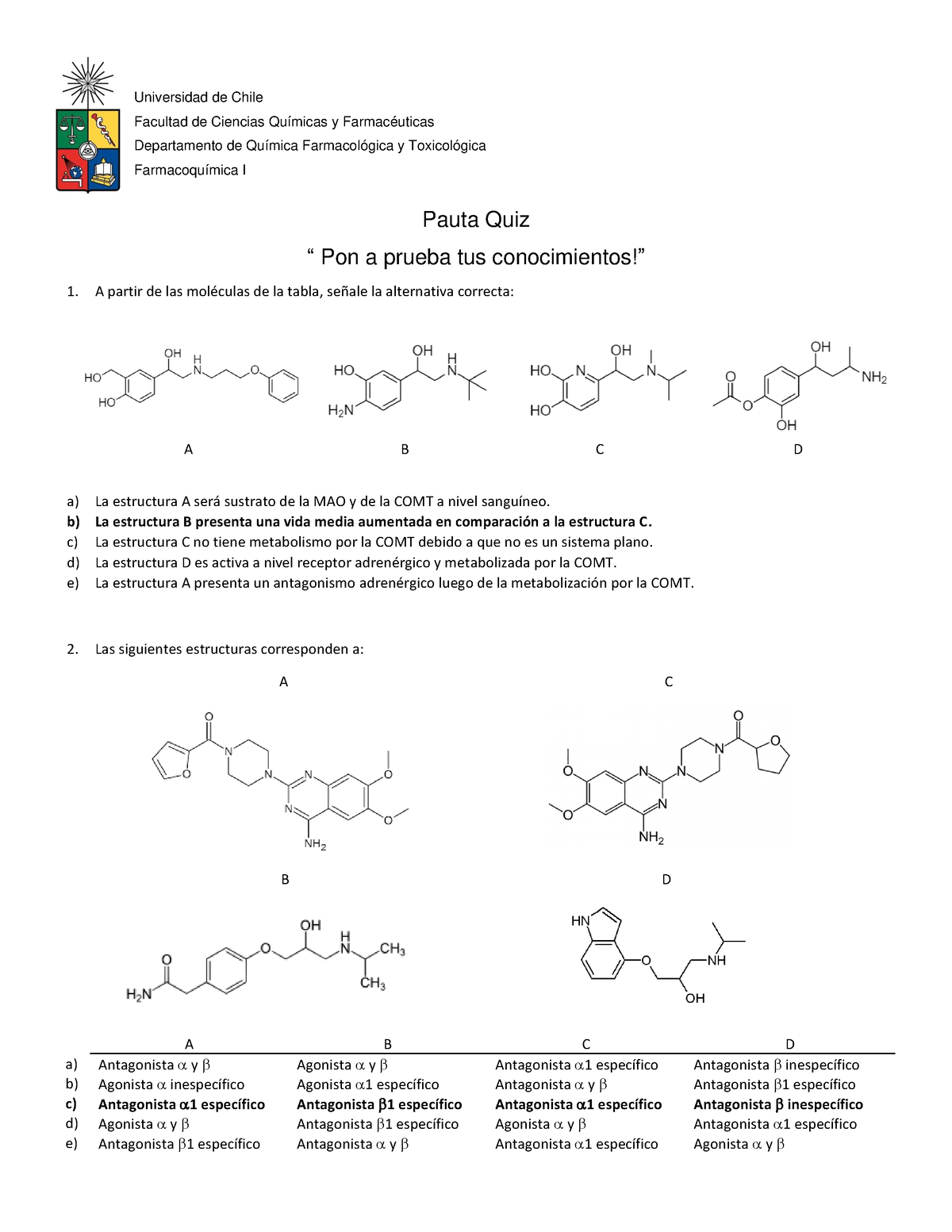 Pauta Quiz - Universidad De Chile Facultad De Ciencias Químicas Y ...