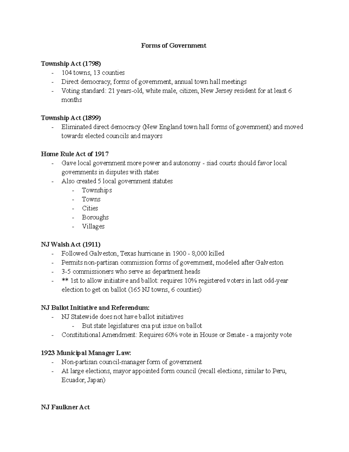 Forms of Government Forms of Government Township Act (1798) 104