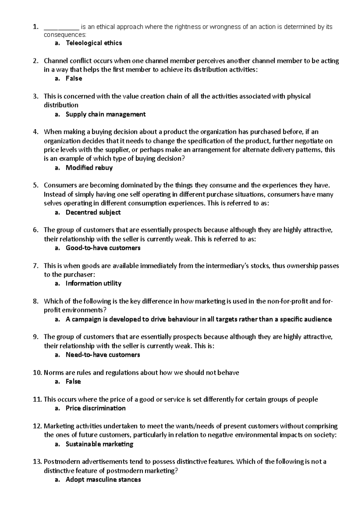 Test 2016, Questions And Answers - 1. Is An Ethical Approach Where The ...