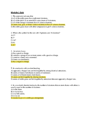 Module 1 Gen Chem Quiz - Module 1 Quiz The octet rule indicates that A ...