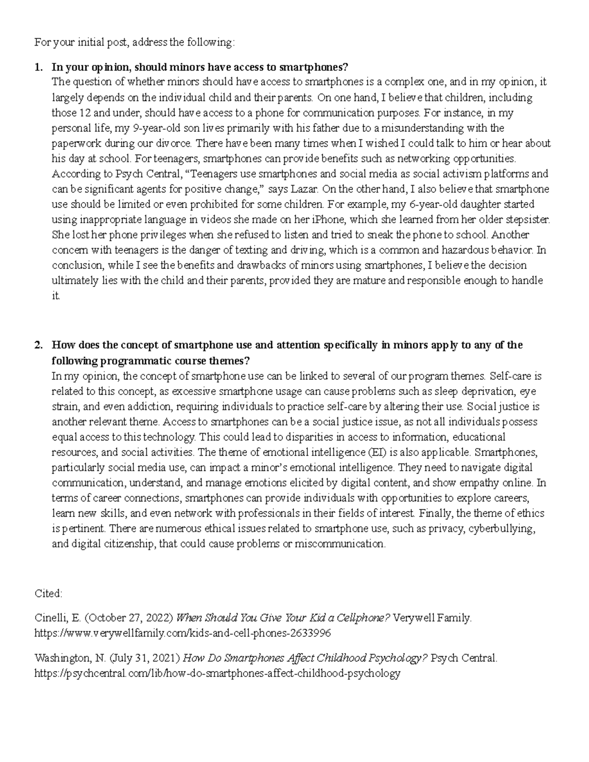 Discussion 2 psy cog - For your initial post, address the following: In ...
