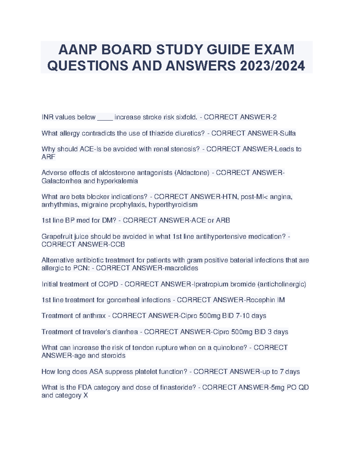 AANP Board Study Guide EXAM Questions AND Answers 2023 - AANP BOARD ...