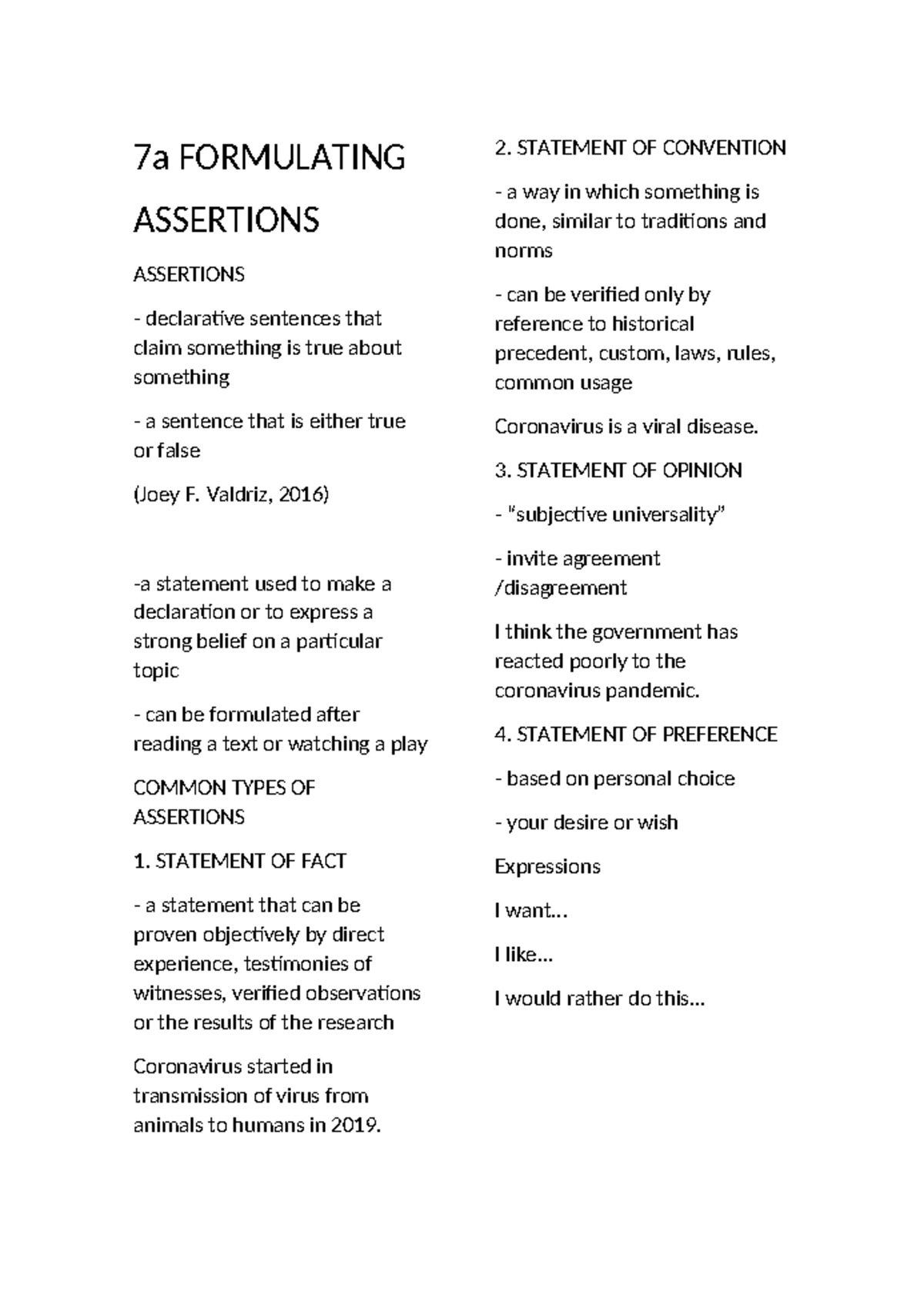 7a Formulating - About Reading and Writing - 7a FORMULATING ASSERTIONS ...