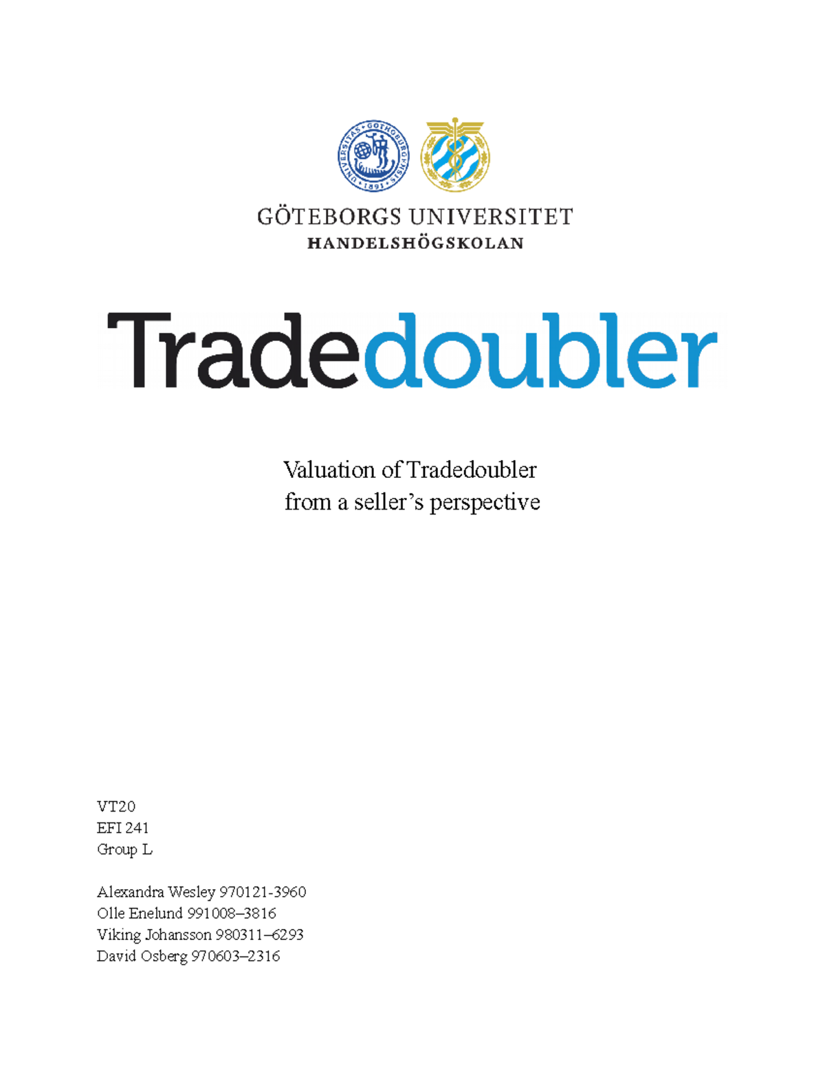 Grupp L Tradedoubler-case-study - Valuation of Tradedoubler from a ...