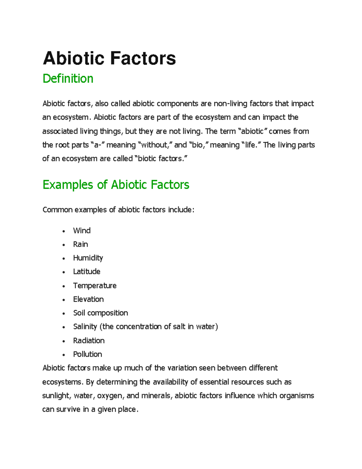 Abiotic Factors Abiotic Factors Definition Abiotic factors, also