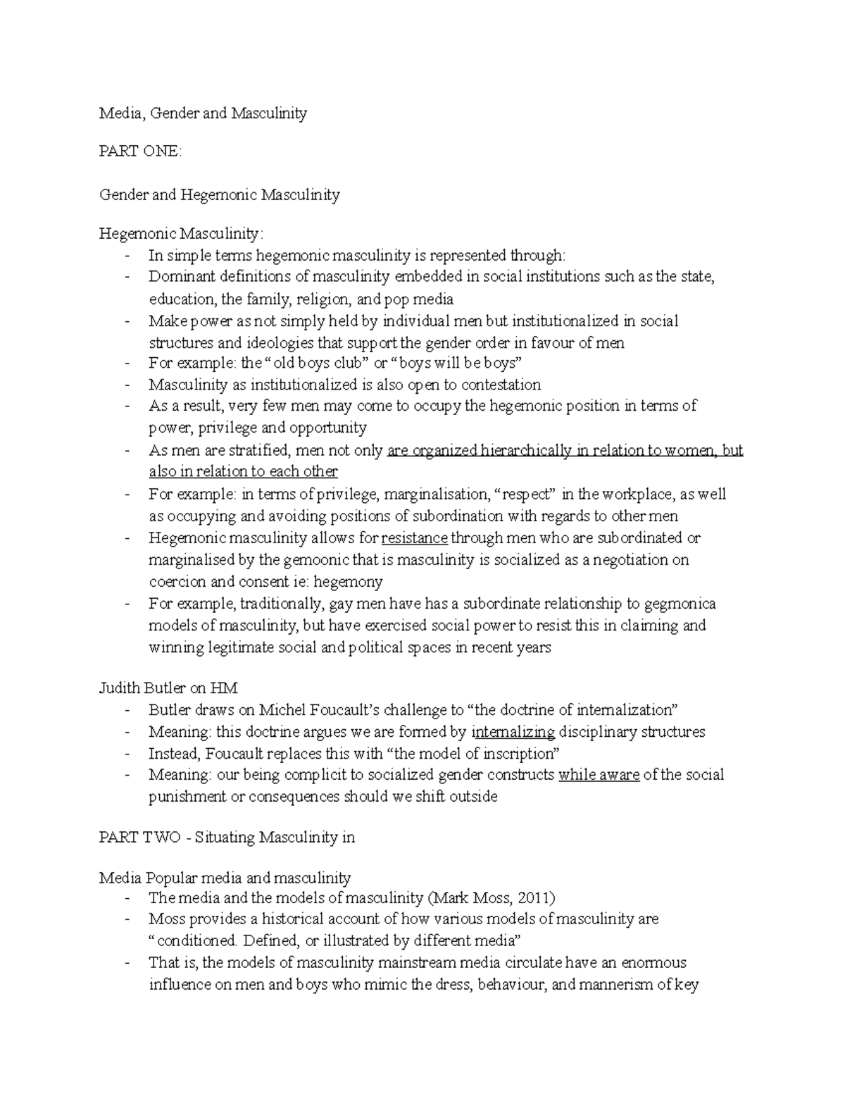 Media Gender and Masculinities - Media, Gender and Masculinity PART ONE ...