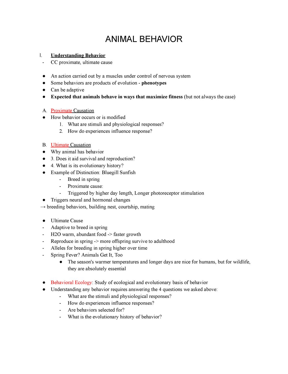 Lecture 23- Animal Behavior - ANIMAL BEHAVIOR I. Understanding Behavior ...