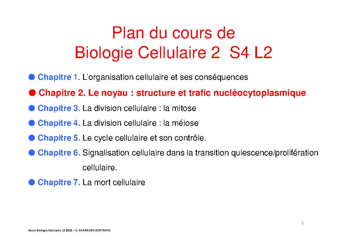 Chapitre 2 Cours BC L2 2021 C - 1 Plan Du Cours De Biologie Cellulaire ...