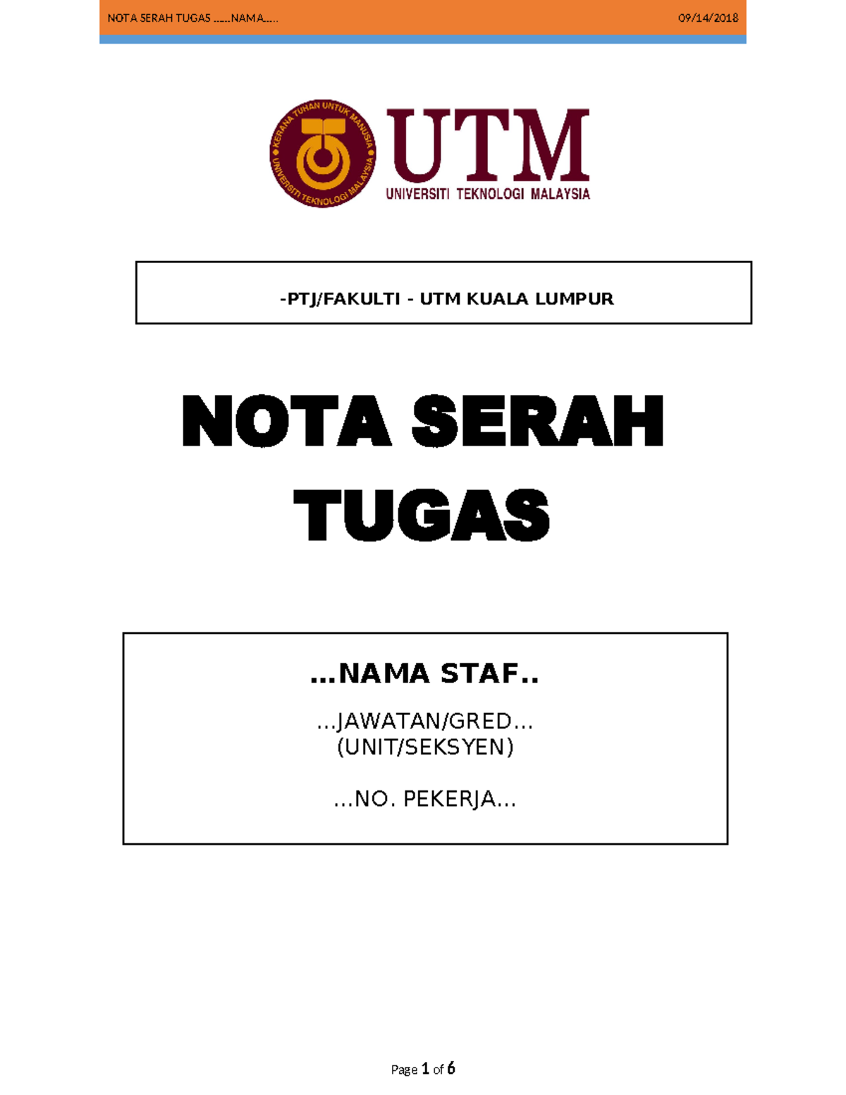 Contoh Format NOTA Serah Tugas Surat JPA bertarikh 19 Julai 1985 - NOTA ...