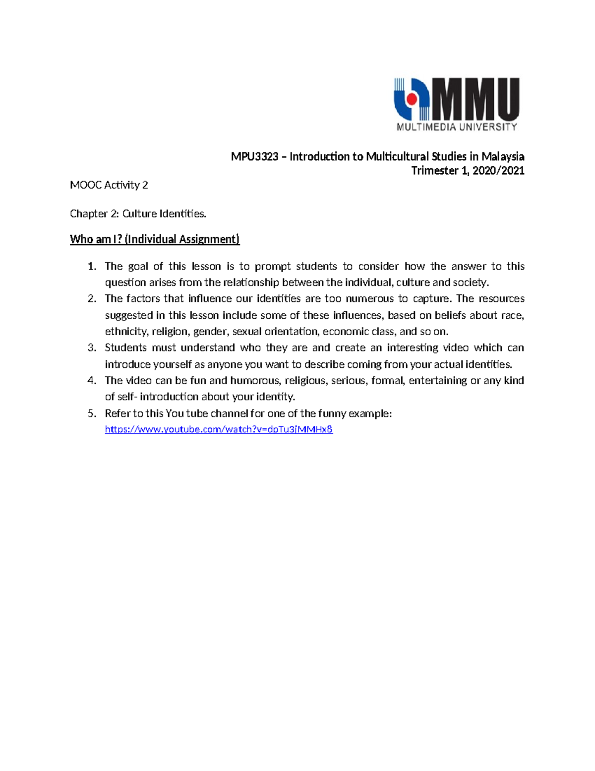 Moocs Activity 2 - exercise - MPU3323 – Introduction to Multicultural ...