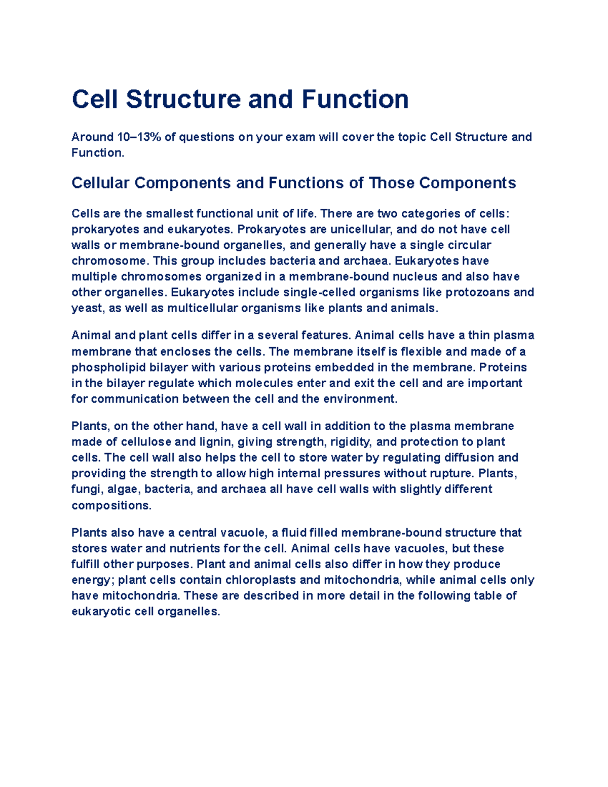 AP Biology Study Guide -3 - Cell Structure And Function Around 10–13% ...