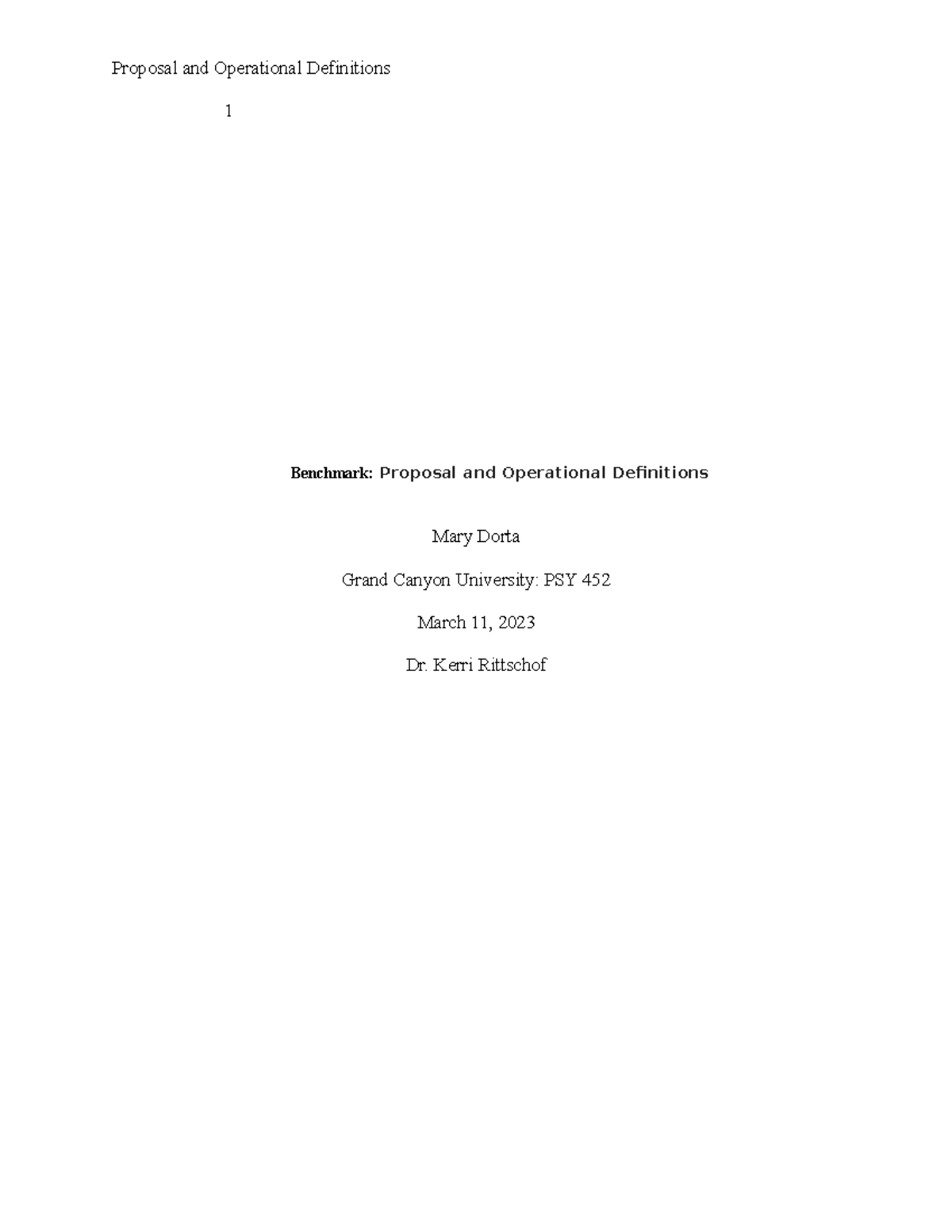 Proposaland Operational Definitions MDorta - 1 Benchmark: Proposal and ...