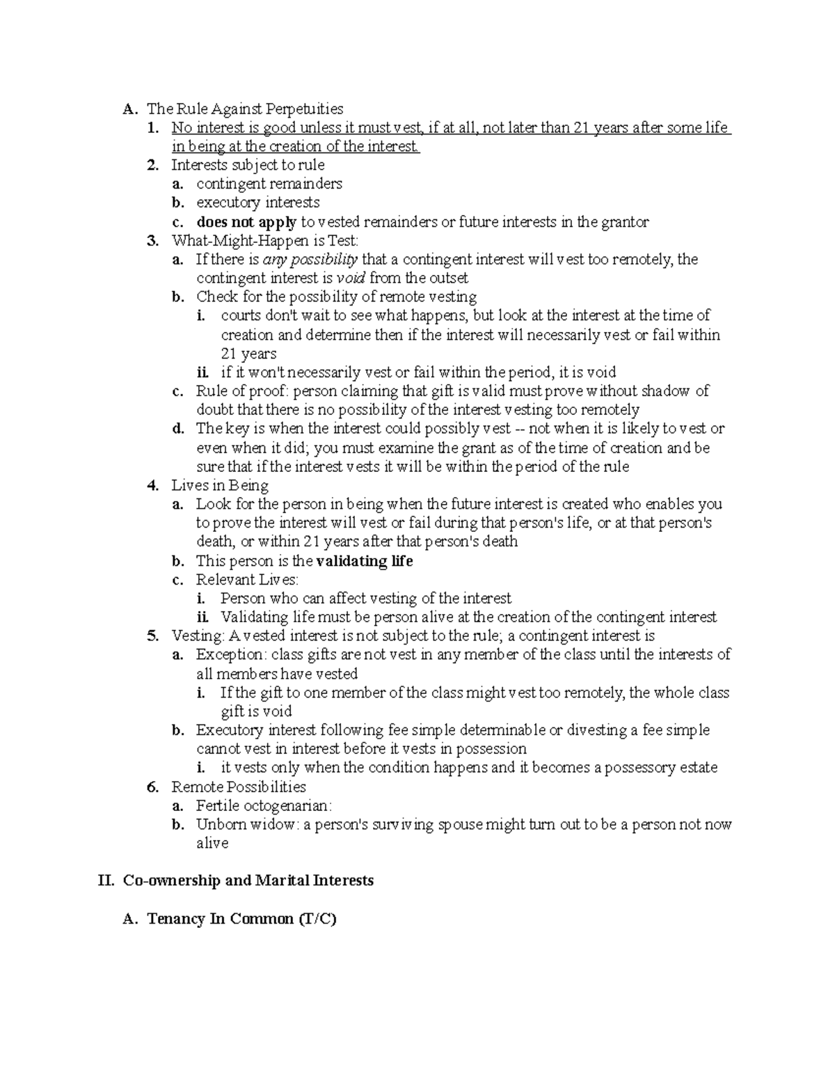 Property Law Outline - 2 - A. The Rule Against Perpetuities 1. No ...