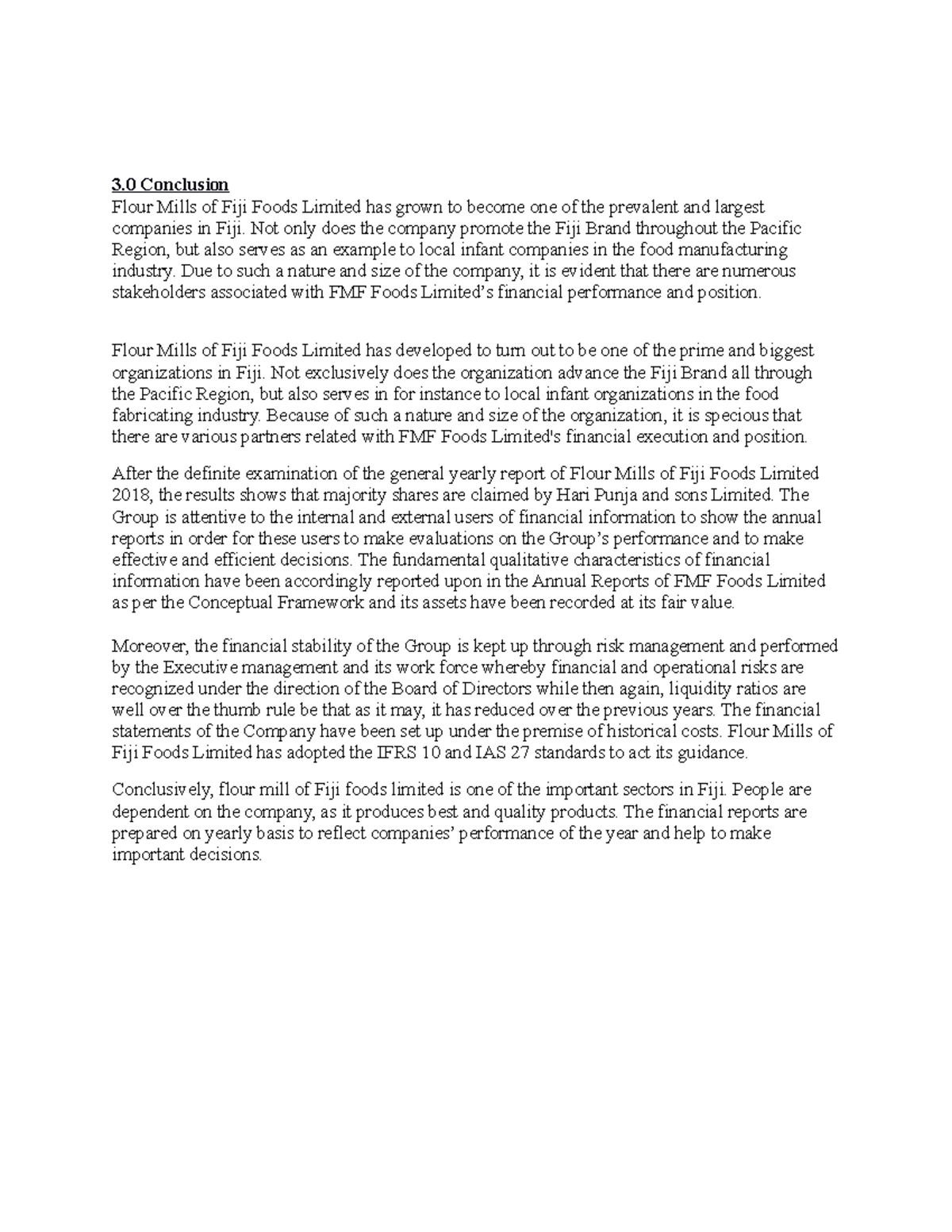 Af101 ass . 3 Conclusion Flour Mills of Fiji Foods Limited has