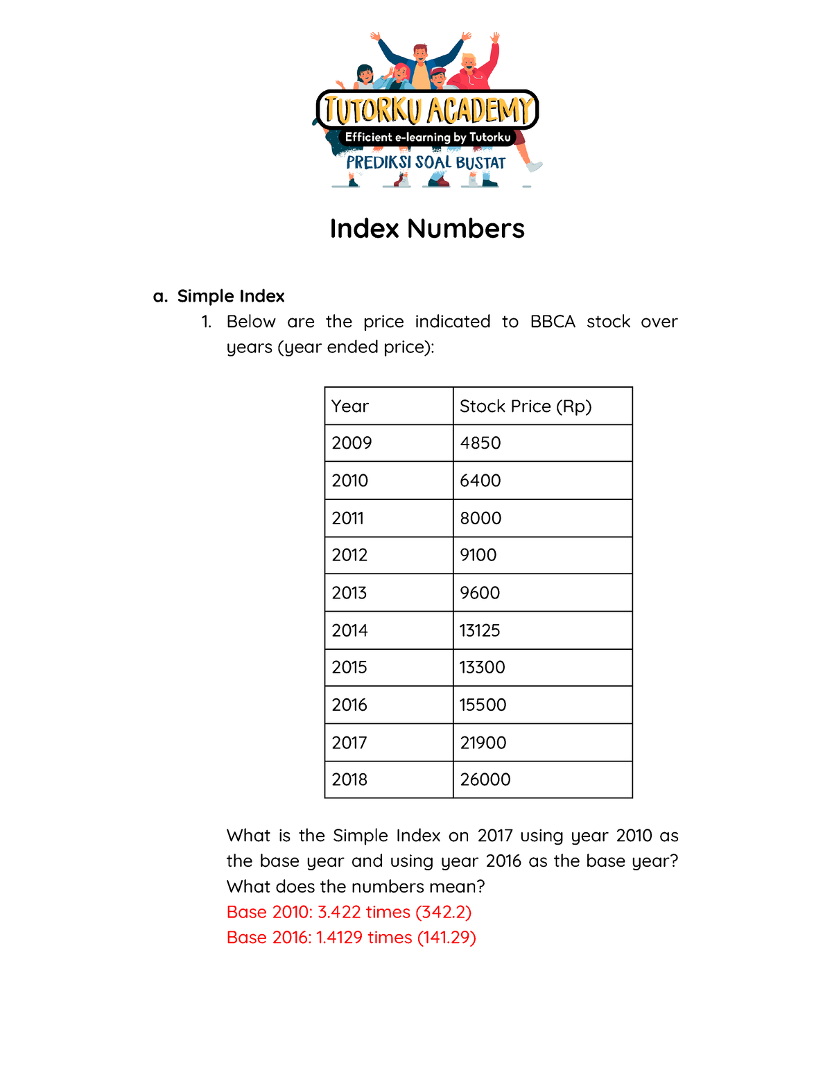 Bank Soal Business Statistics - Index Numbers A. Simple Index 1. Below ...