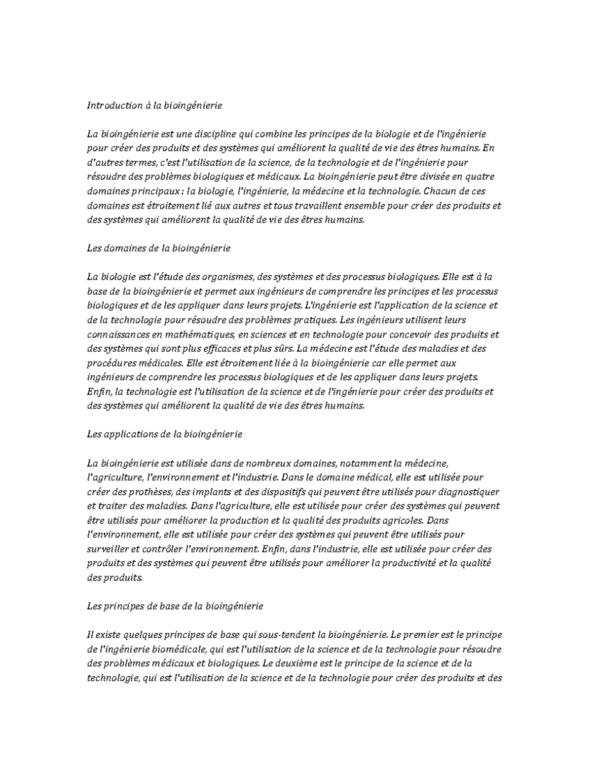 Bioengineering Study Notes - Introduction à la bioingénierie La ...