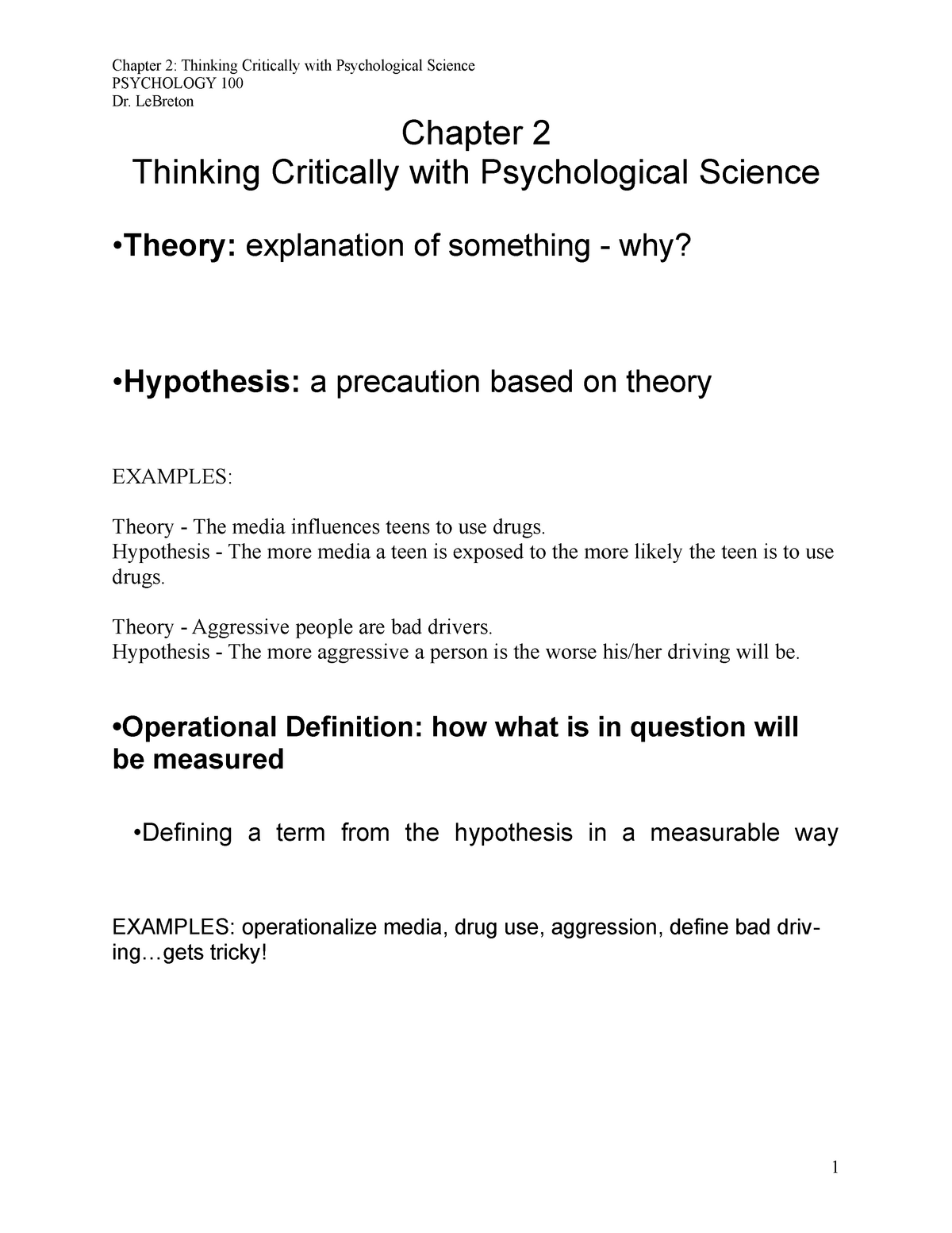 operational hypothesis psychology