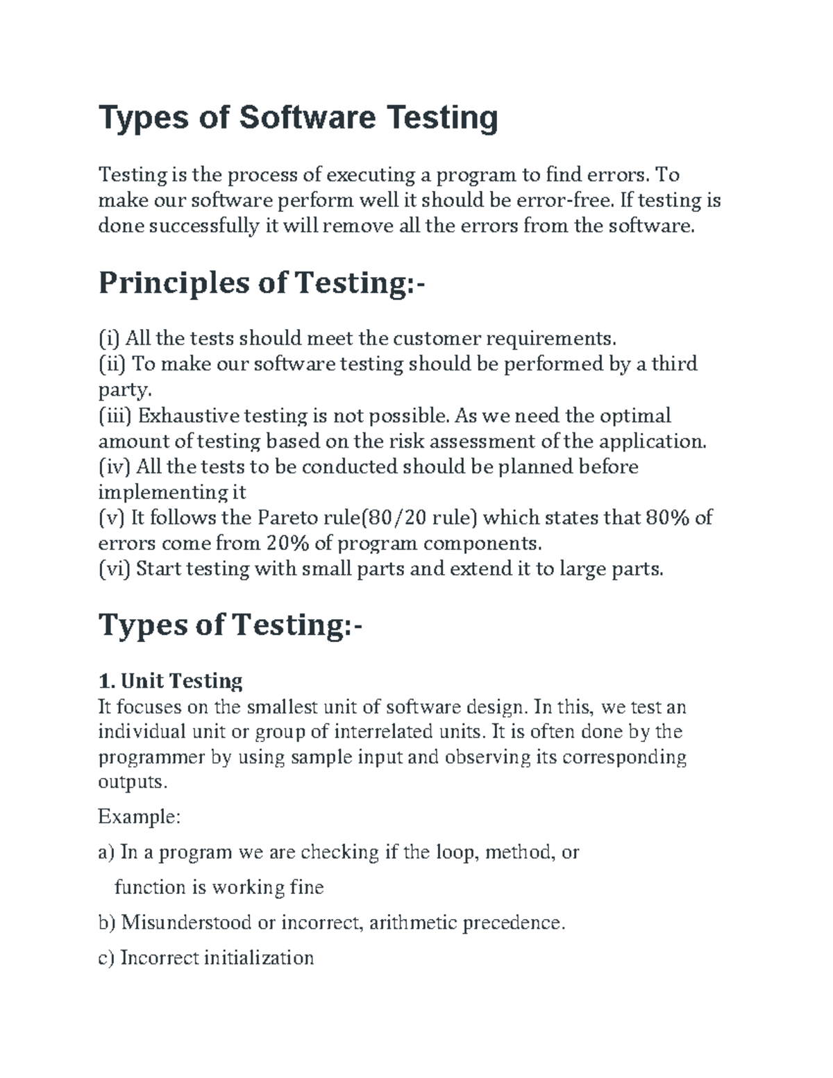 Type of software Testing - Types of Software Testing Testing is the ...