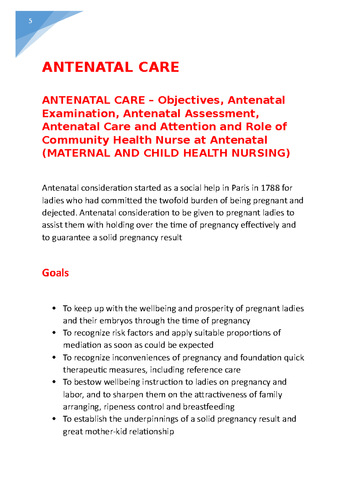 assignment on antenatal care