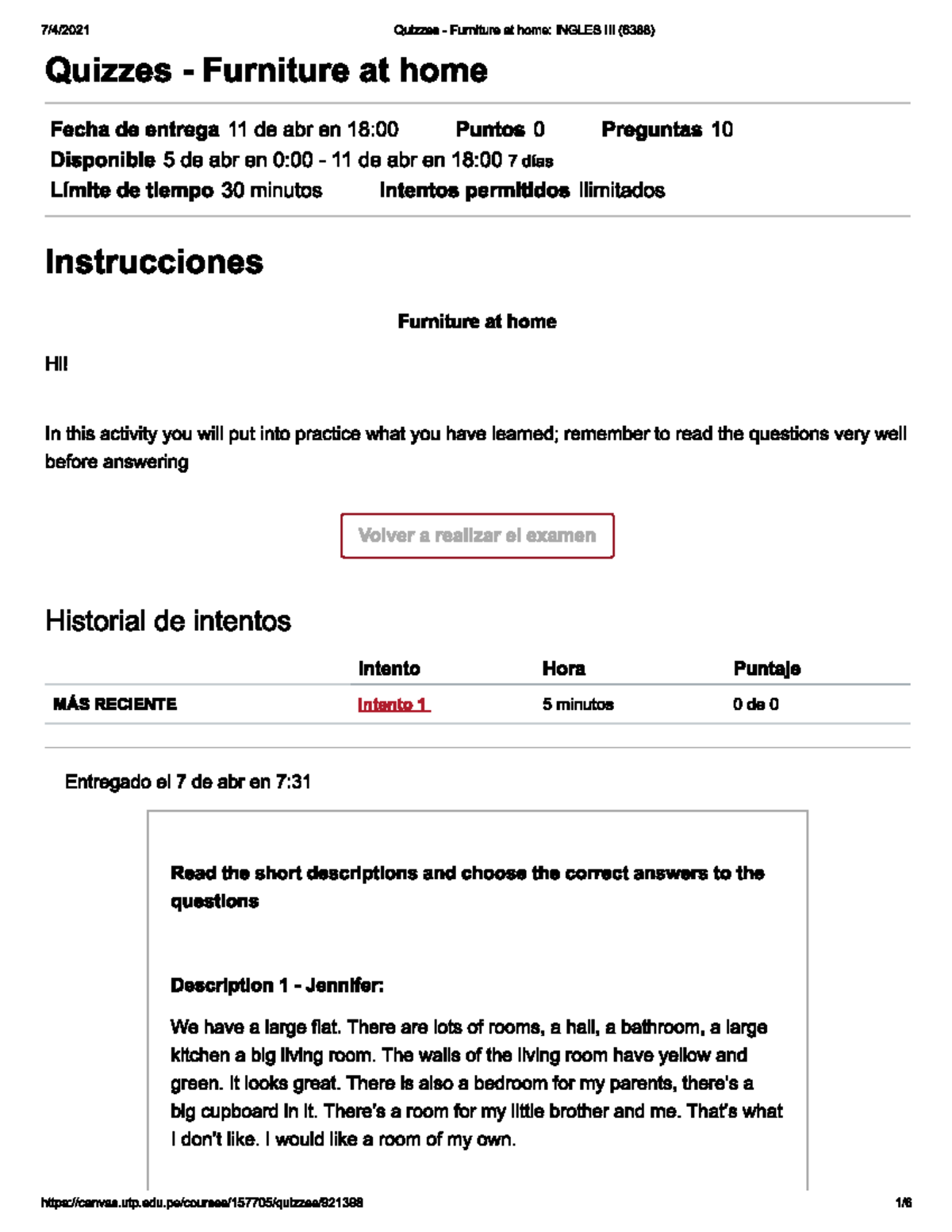 Quizzes Furniture at home Ingles III Studocu