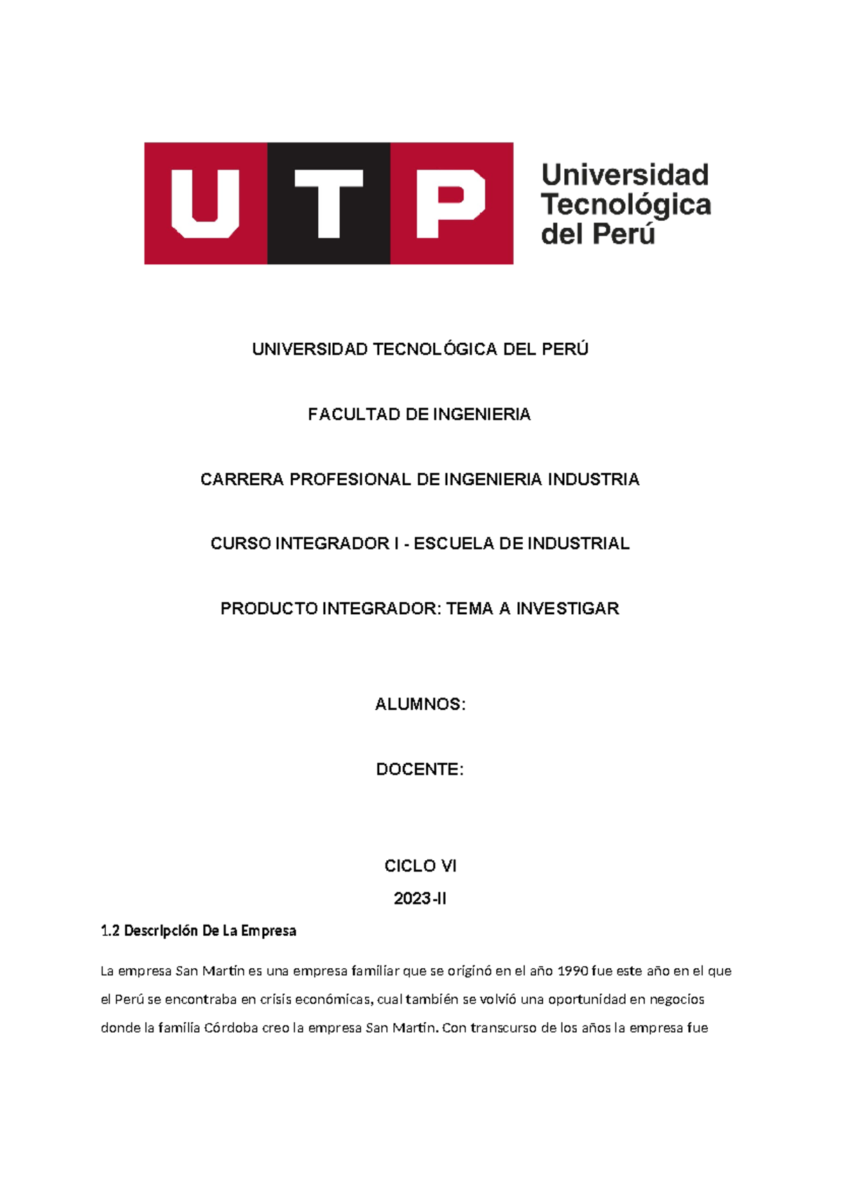 Avance De Informe 1( G- Plomo) - Universidad TecnolÓgica Del PerÚ 