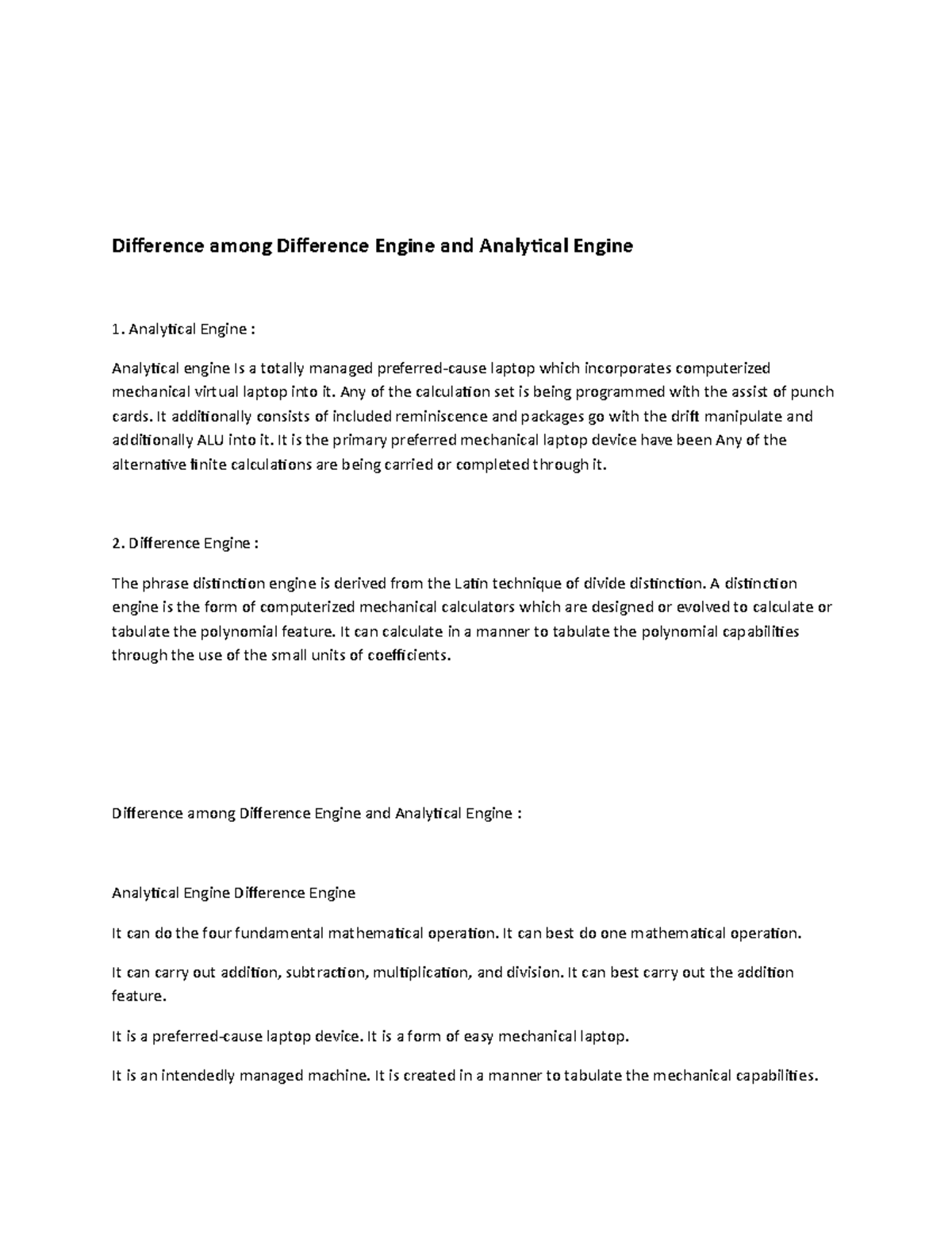 Difference among Difference Engine and Analytical Engine - Any of the ...