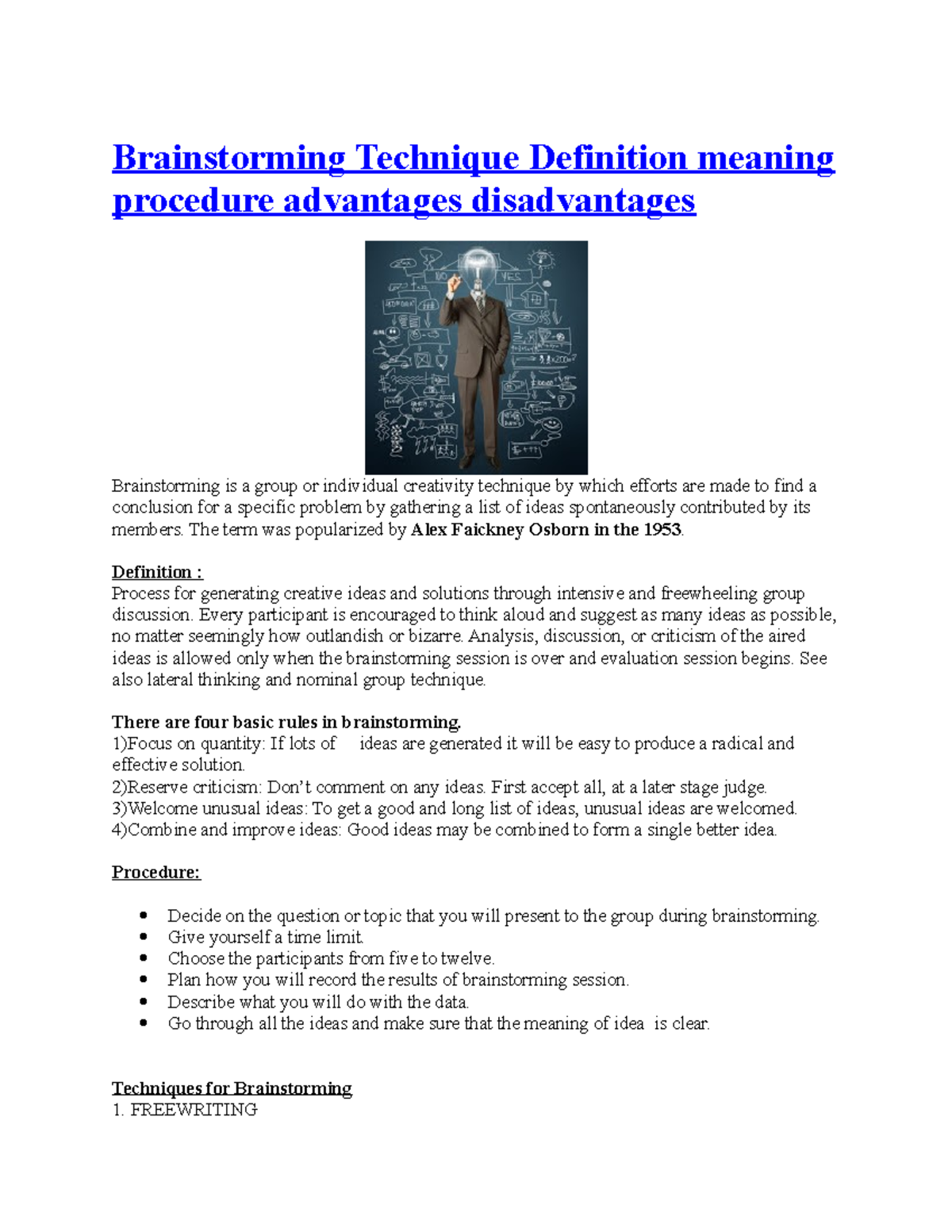 0 Brain storming & Team Building Brainstorming Technique Definition