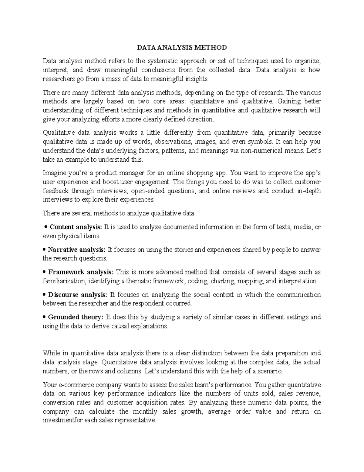 DATA Analysis Methods Written Report - DATA ANALYSIS METHOD Data ...