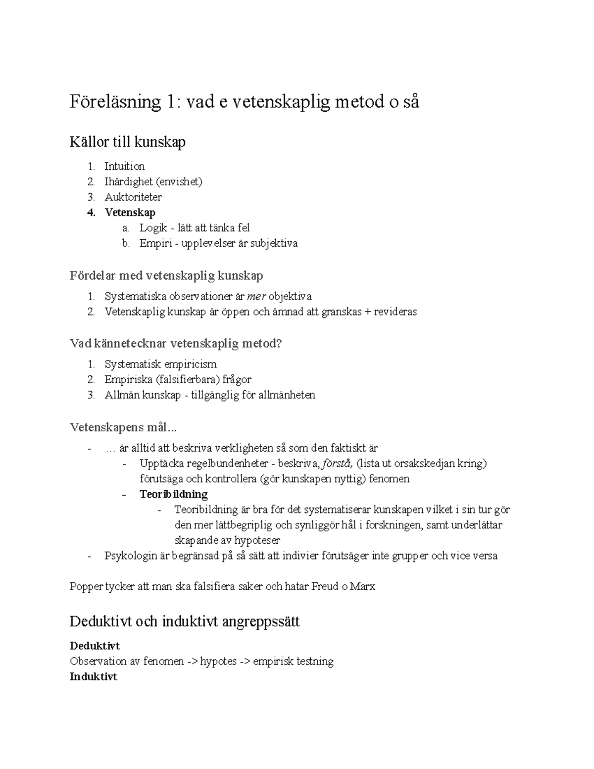 Anteckningar Introduktion Till Vetenskaplig Metod - Föreläsning 1: Vad ...