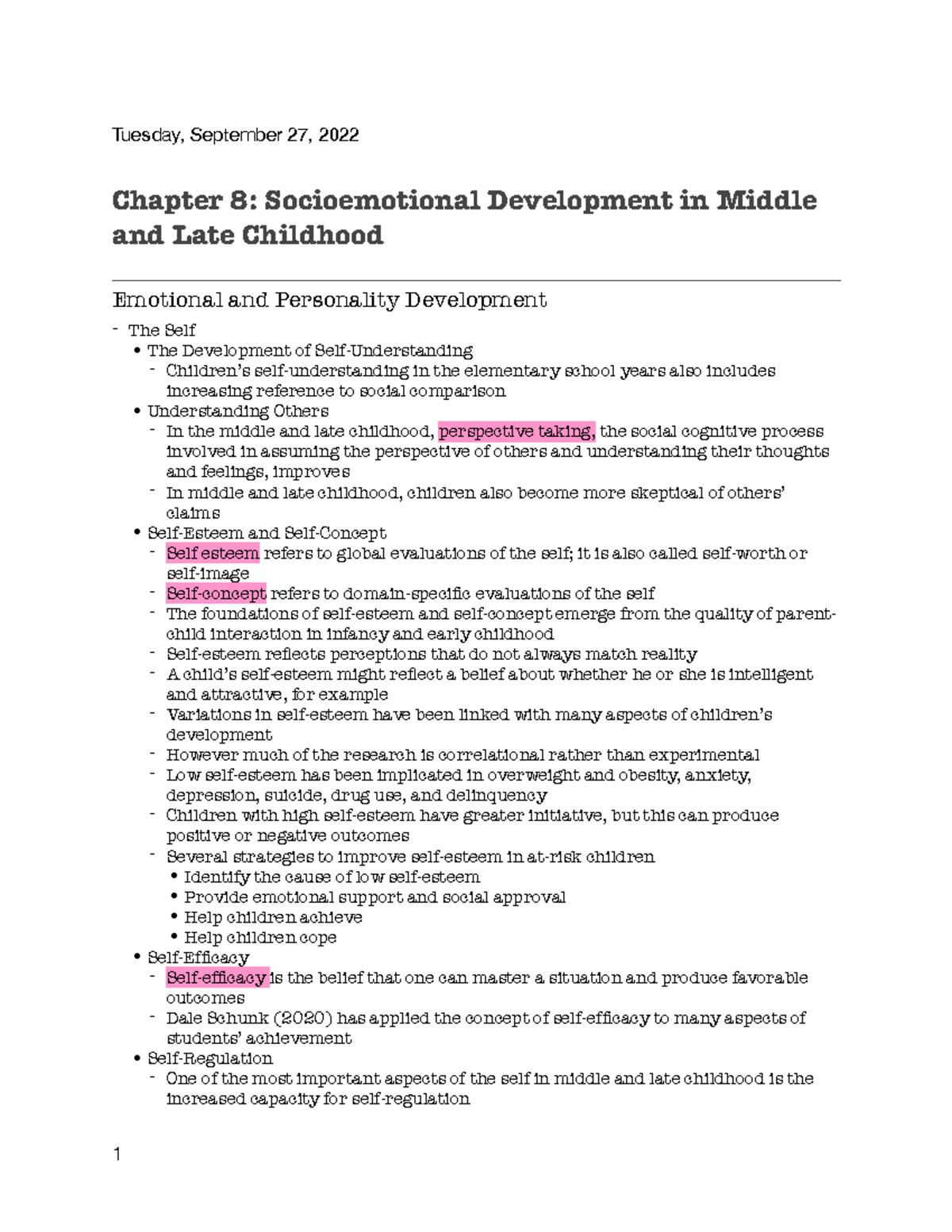 Chapter 8 Notes - Tuesday, September 27, 2022 Chapter 8: Socioemotional ...