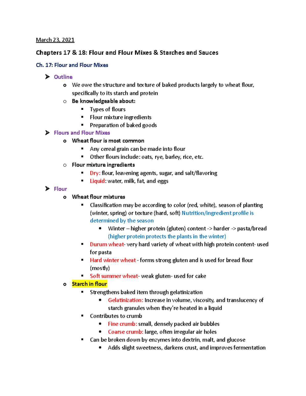 Chapter 17 & 18- Flour and Flour Mixes & Starches and Sauces - March 23 ...