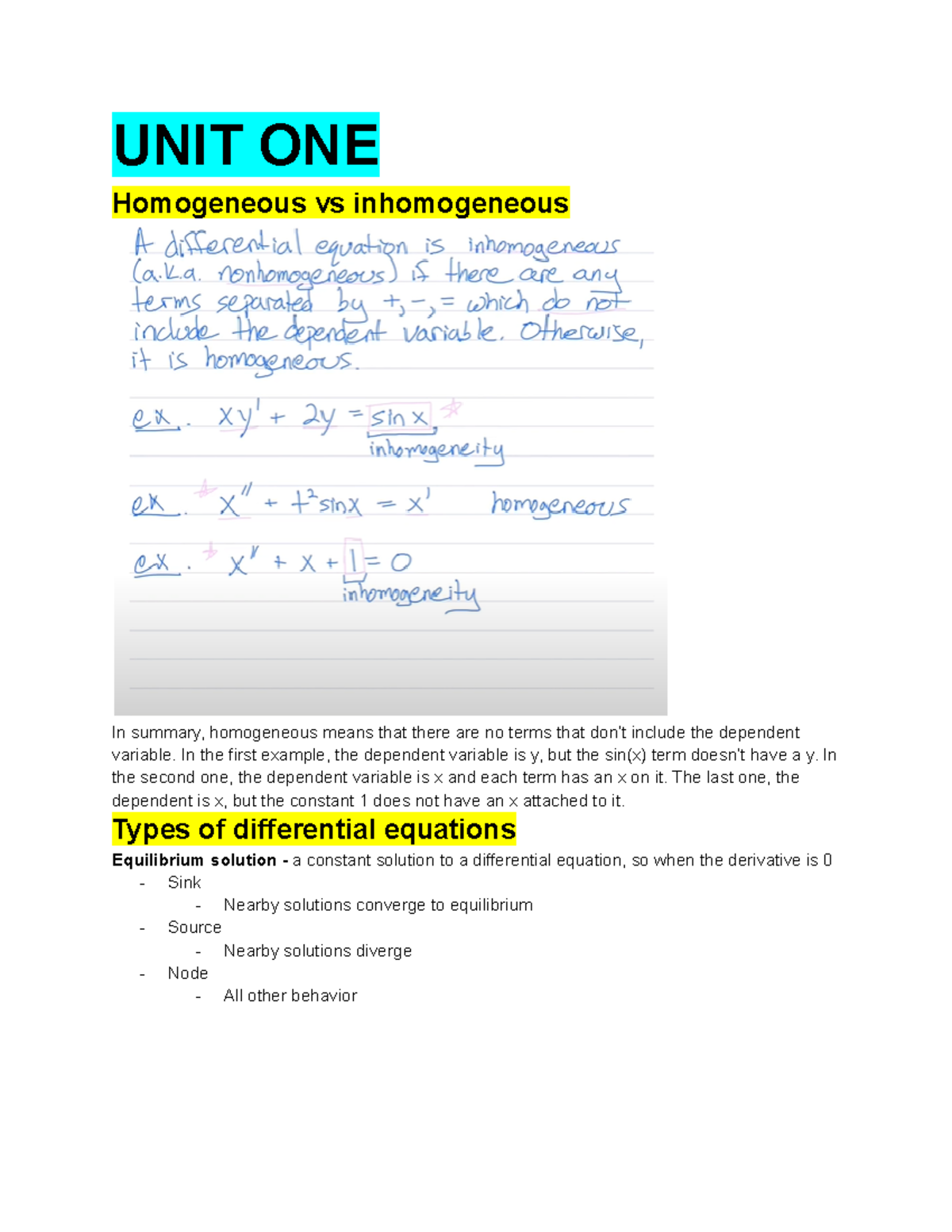 Diffeq notes - Three general units, and several topics covered in each ...